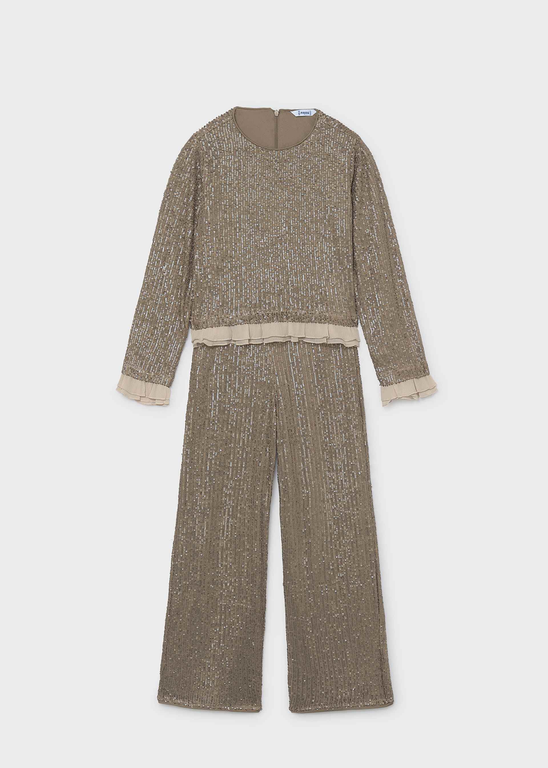 Completo pantalone e maglietta lustrini ragazza