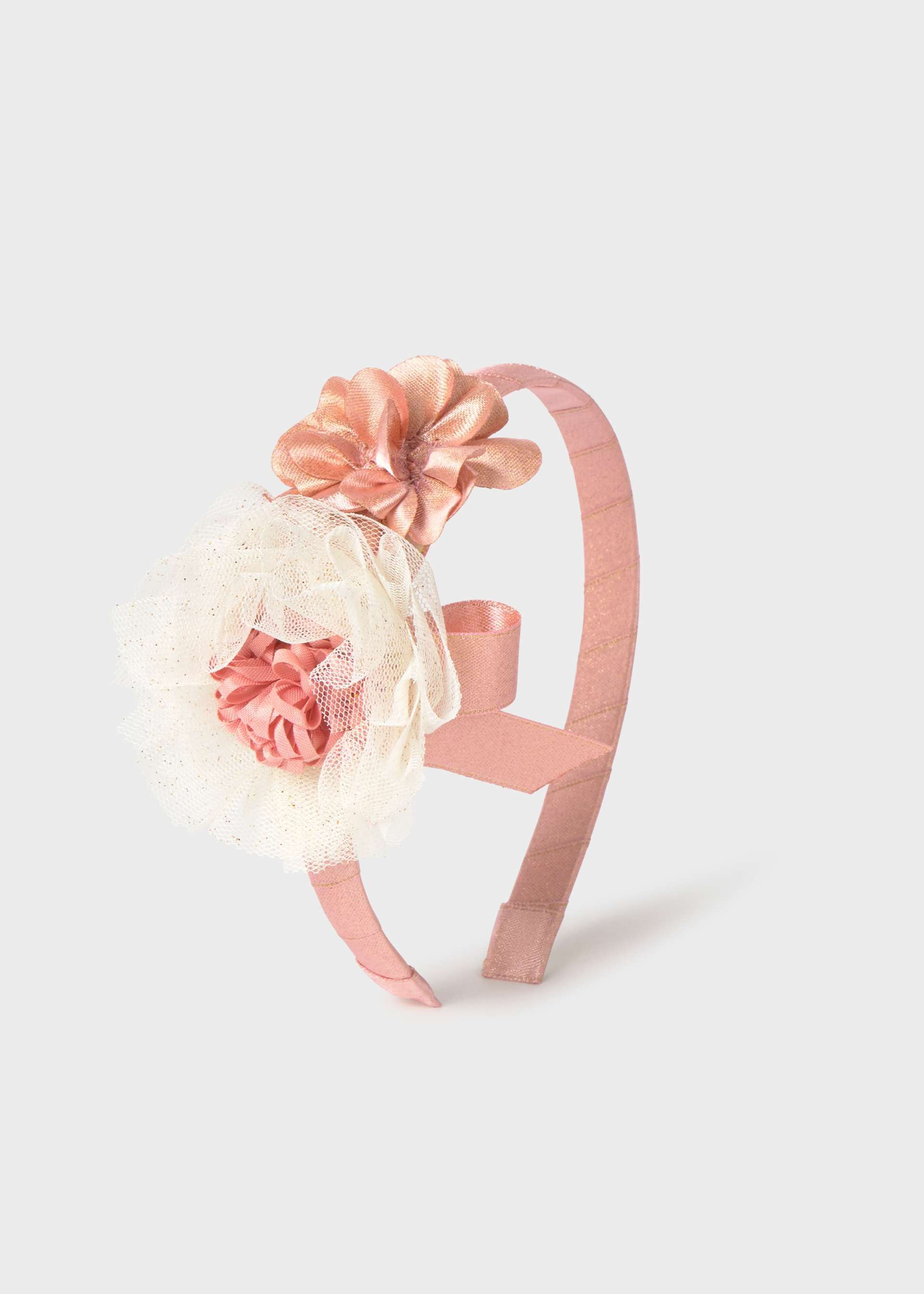 Diadema ceremonia flor y moño bebé