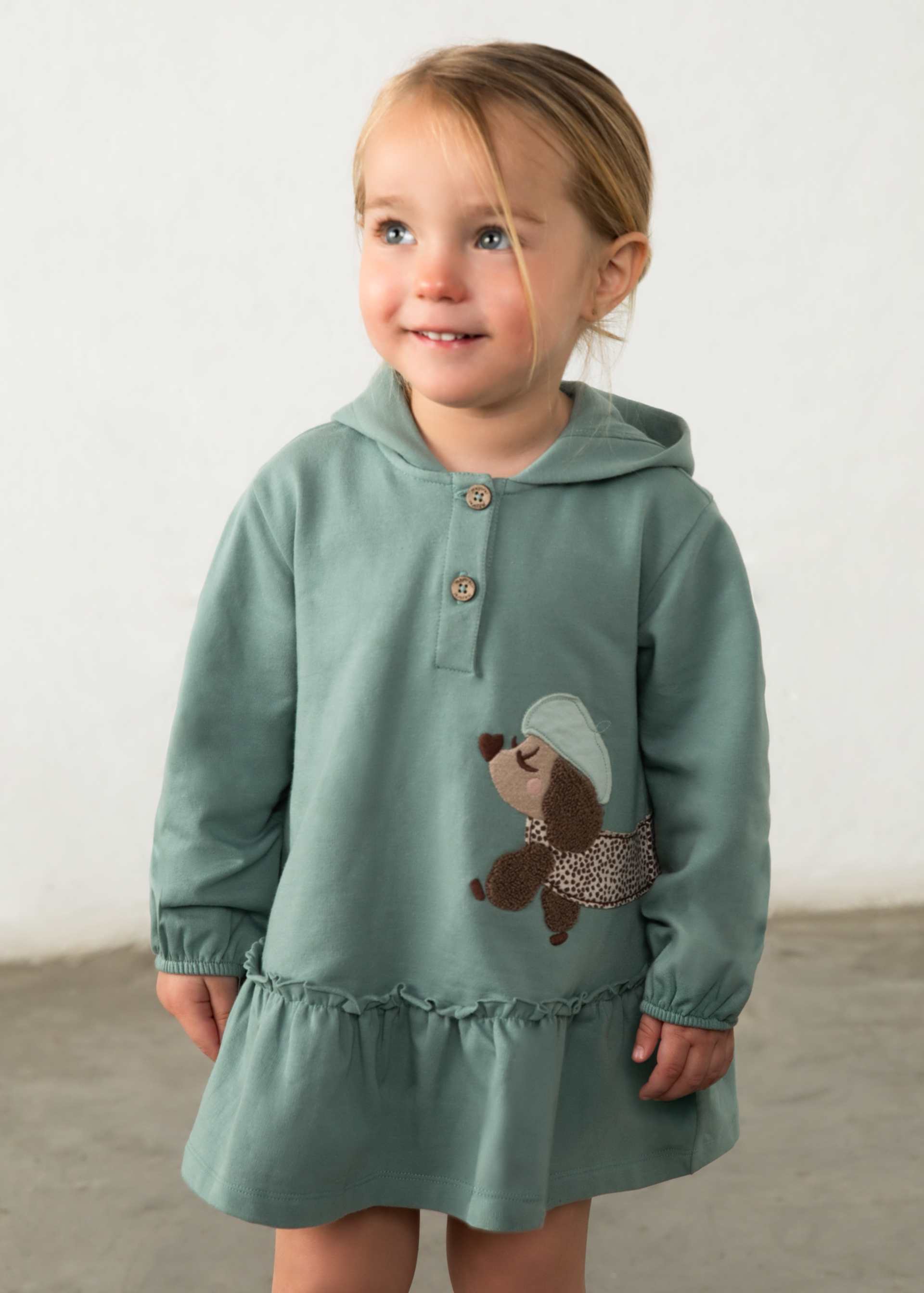 Vestito con cappuccio volant bimba