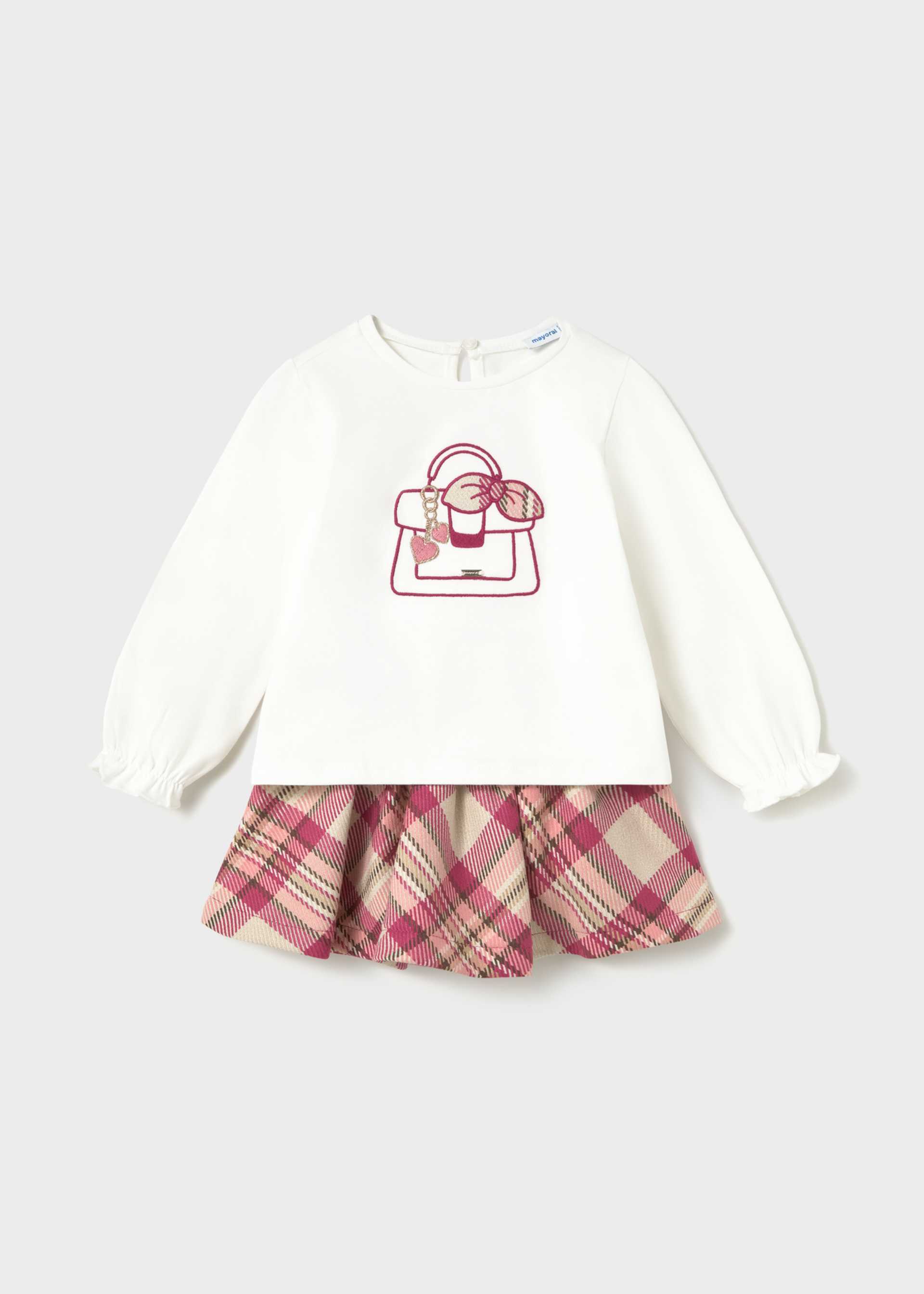 Conjunto falda cuadros y camiseta bebé