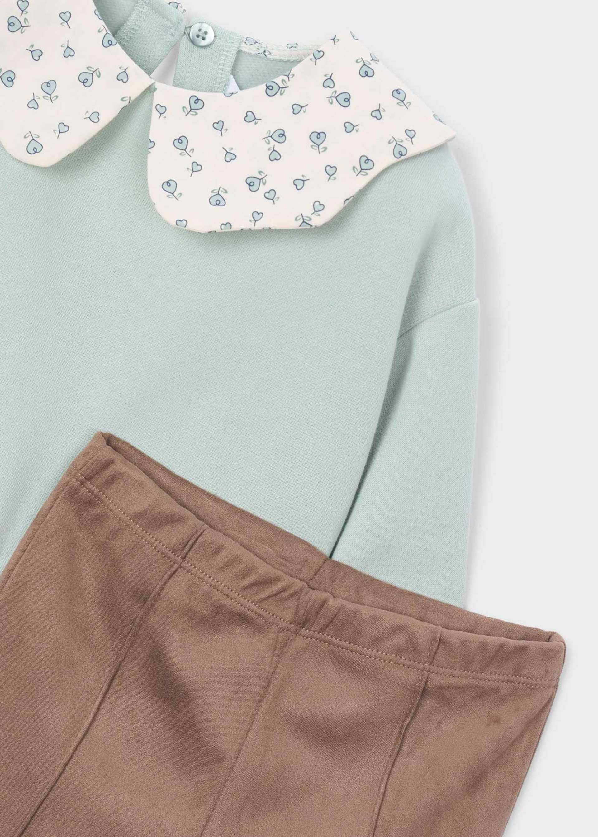 Conjunto leggings efeito camurça e blusa menina