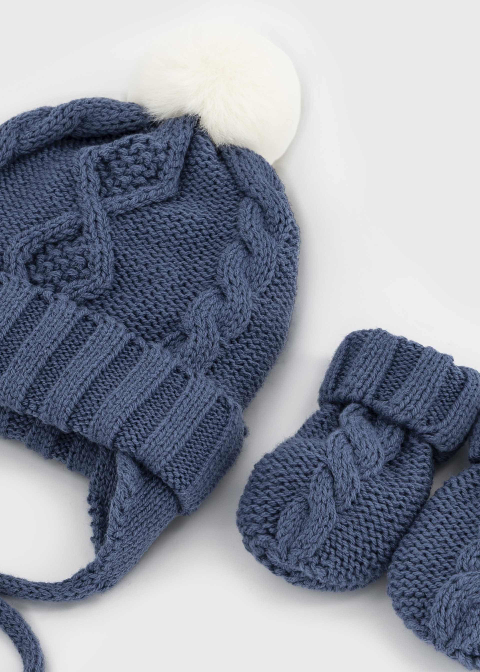 Strick-Set Mütze und Fäustlinge Neugeborene Jungen