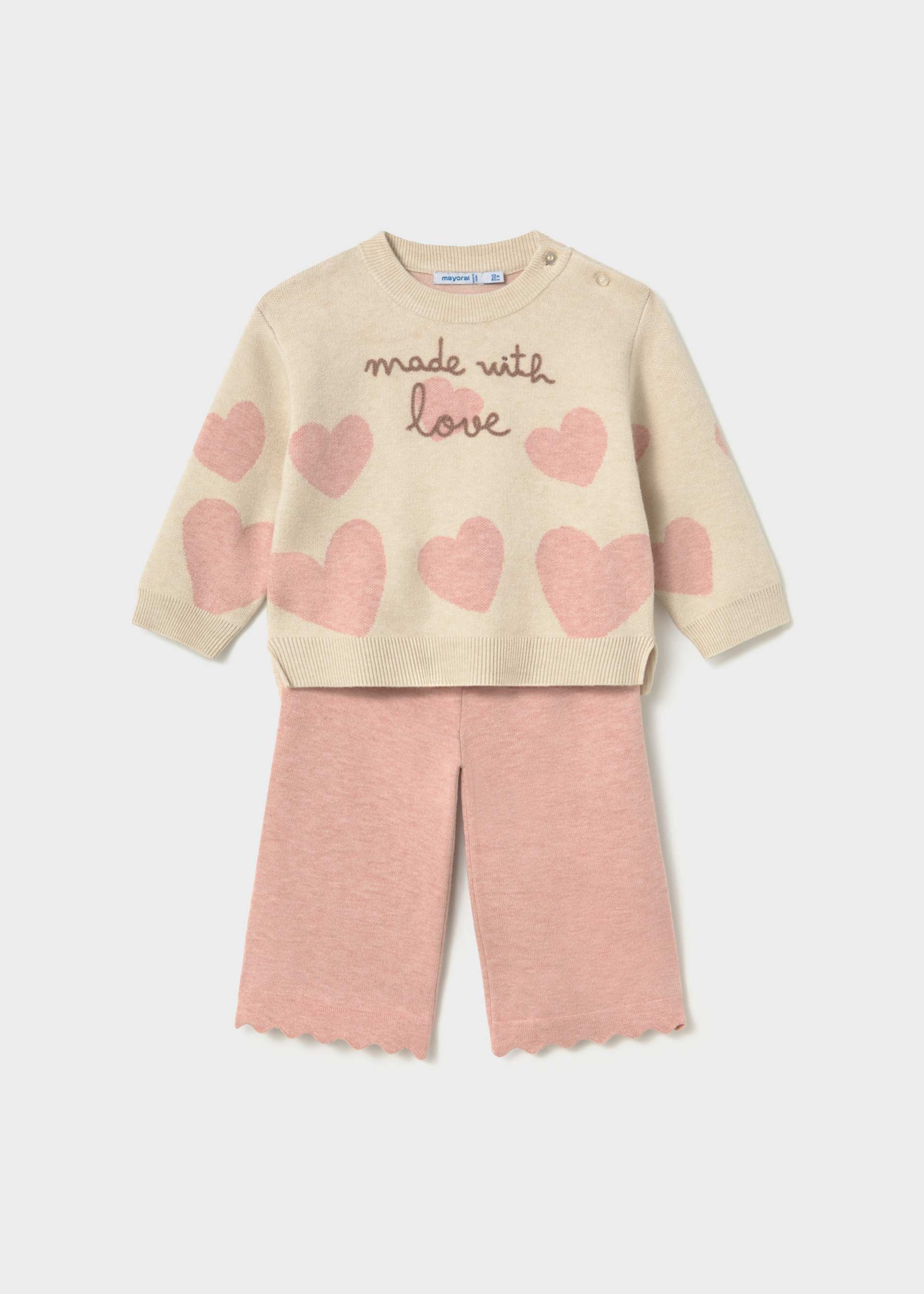 Conjunto pantalón y suéter corazones bebé