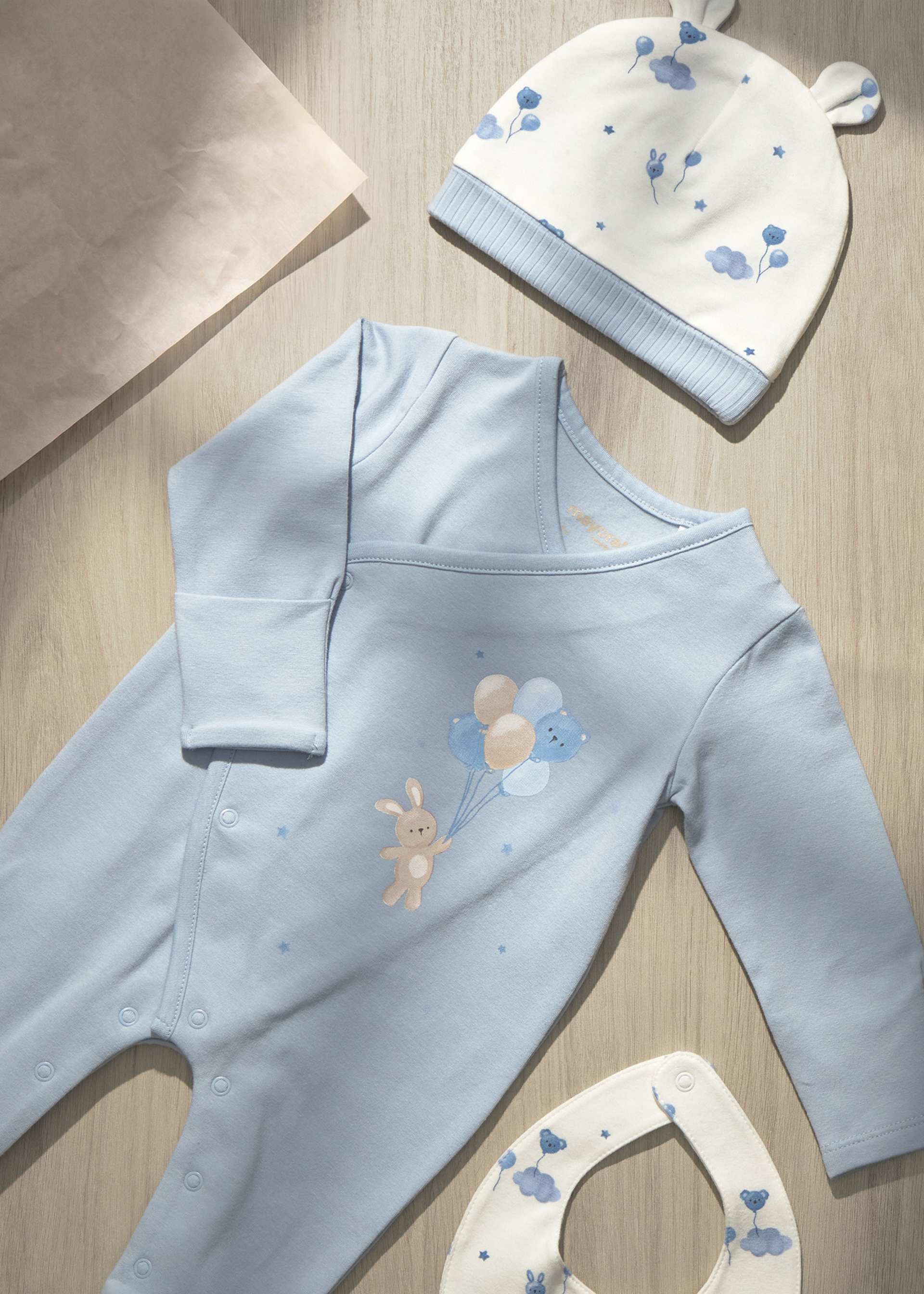 Newborn Girl Babygrow with Hat and Teddy Bear Bib Set