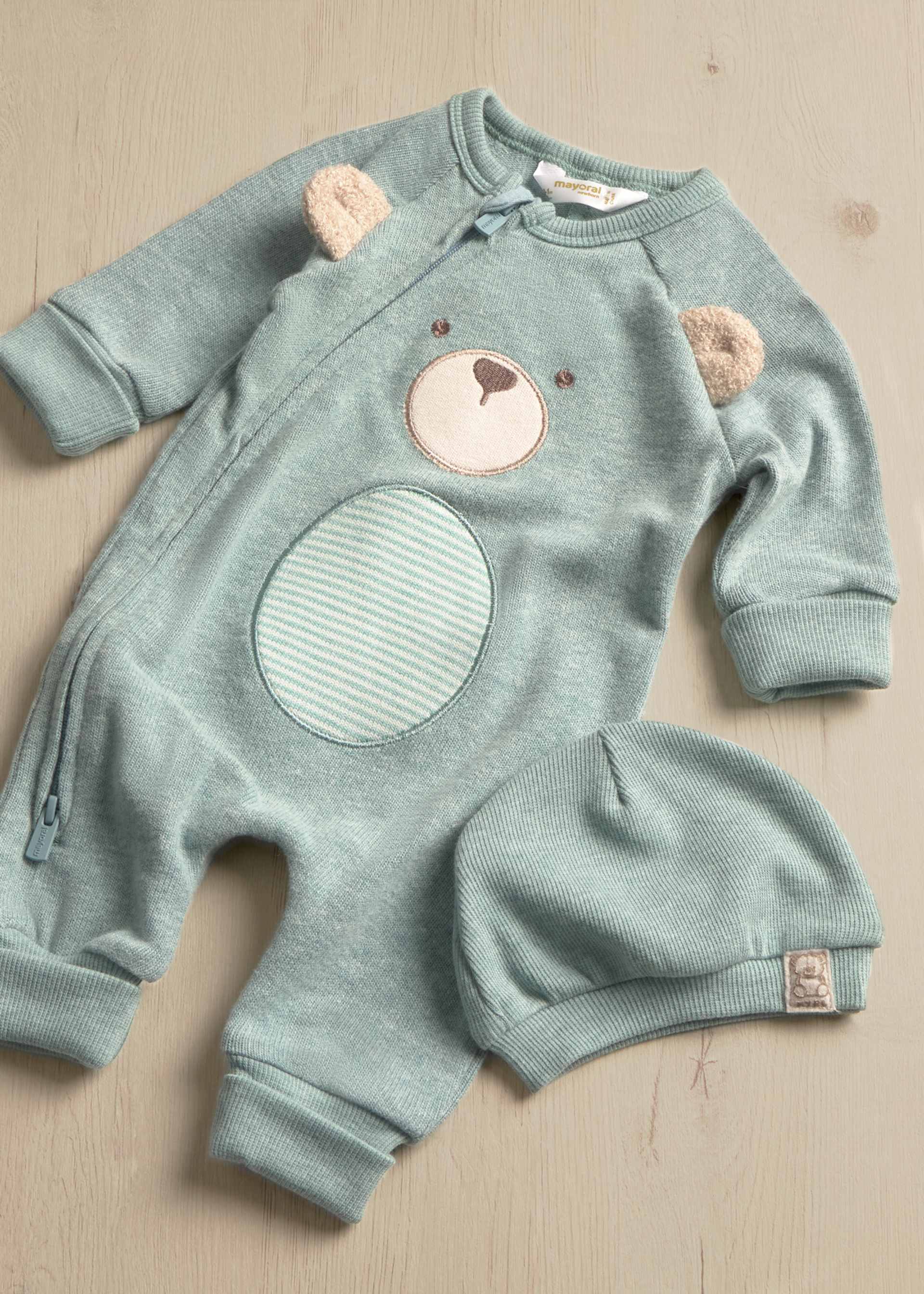 Newborn boy teddy bear babygrow with hat