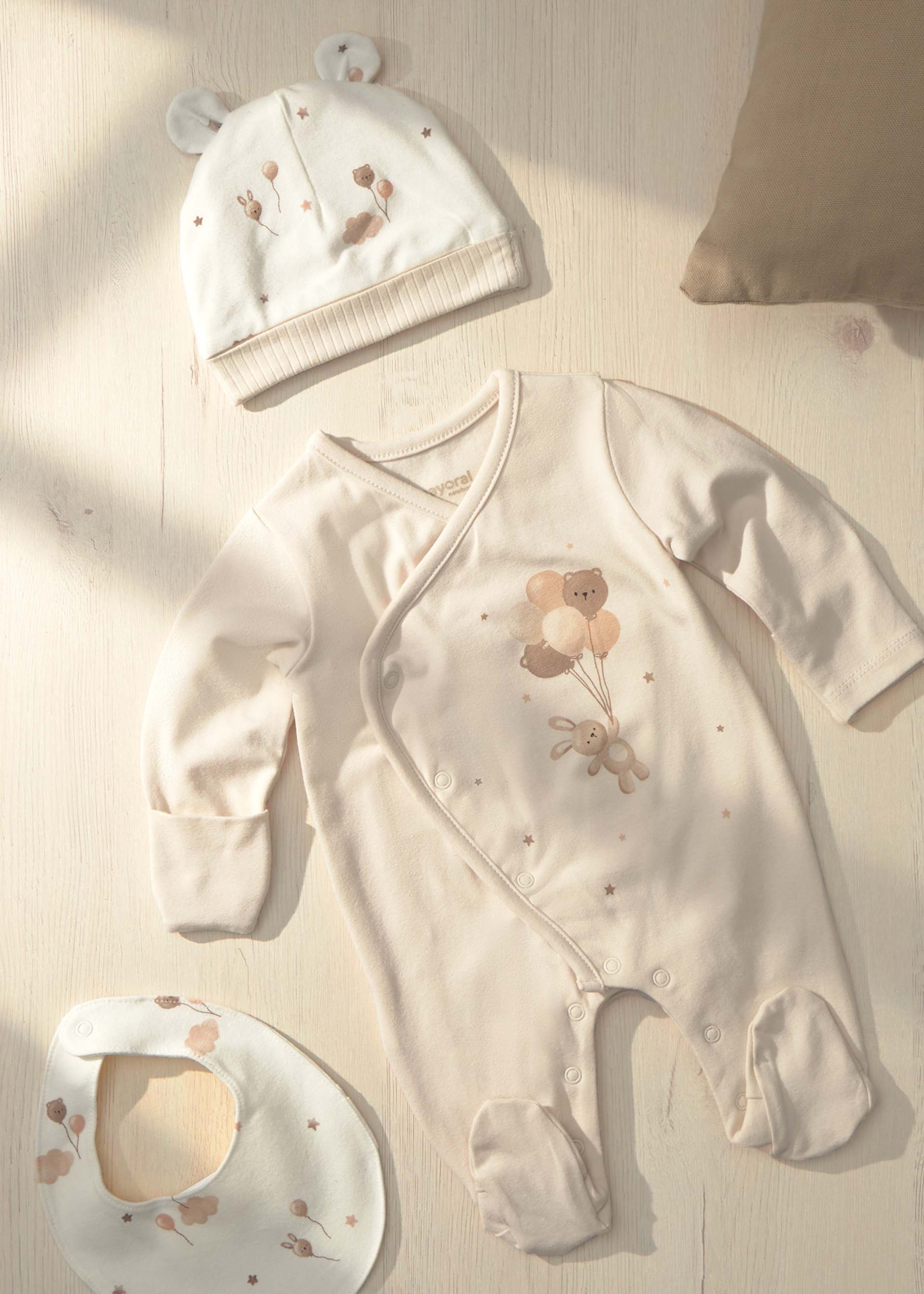 Newborn Girl Babygrow with Hat and Teddy Bear Bib Set