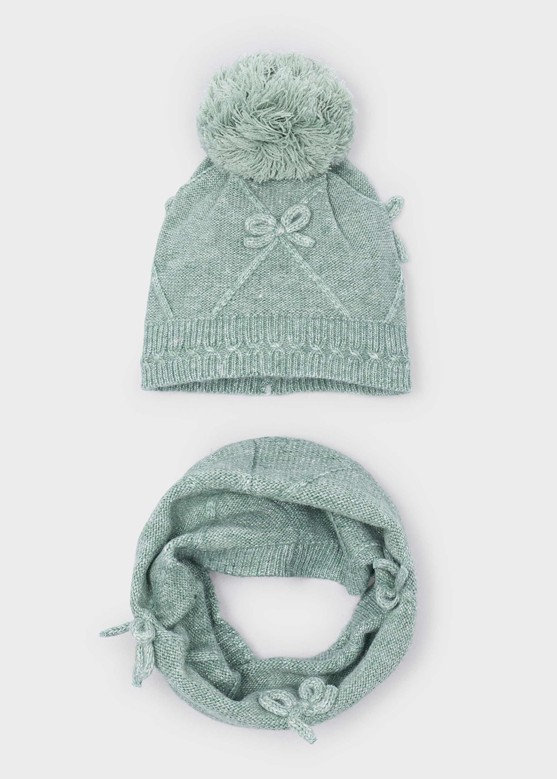 Girls' hat and scarf set with bow detail