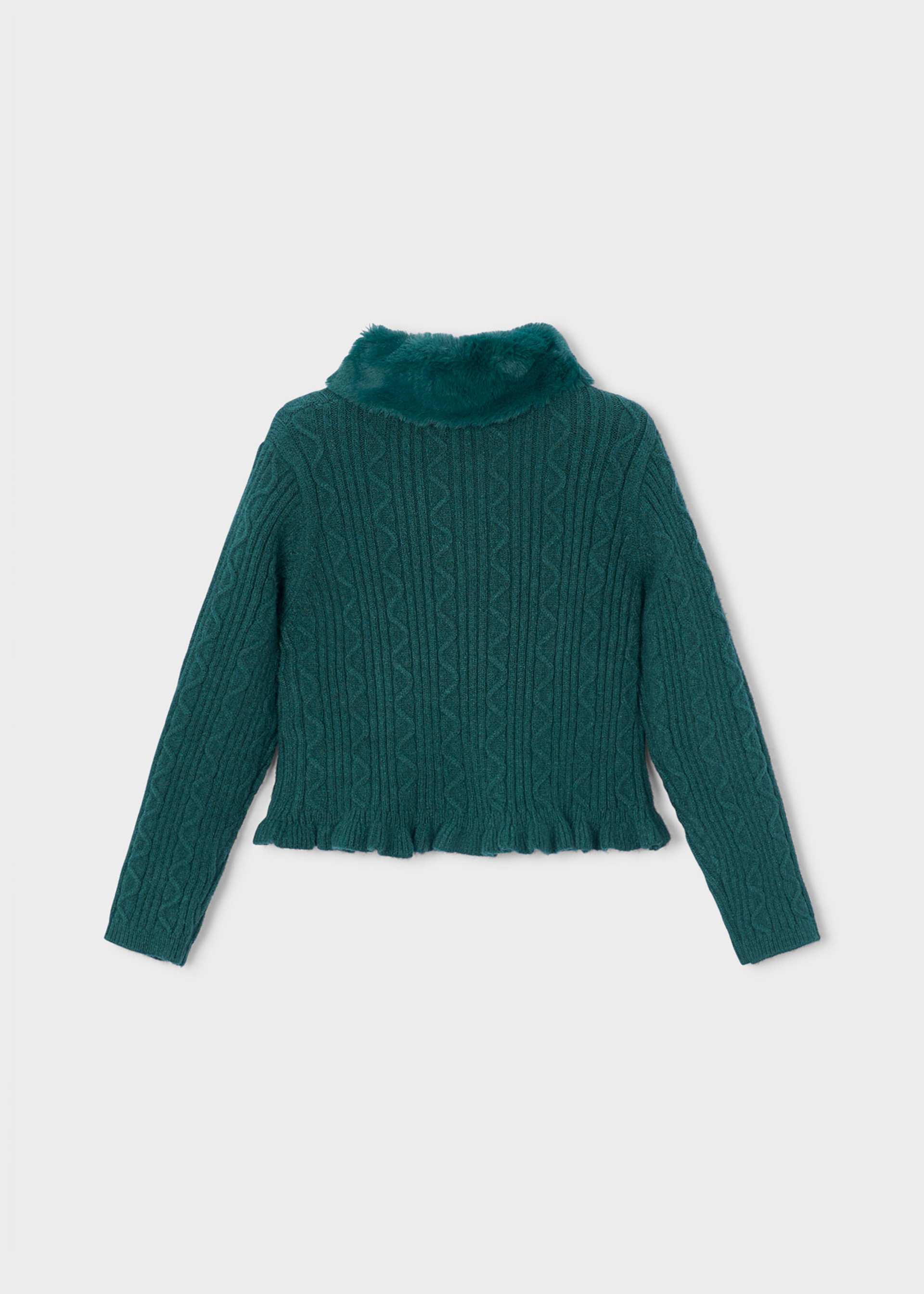 Girl Knit Cardigan With Faux Fur Collar