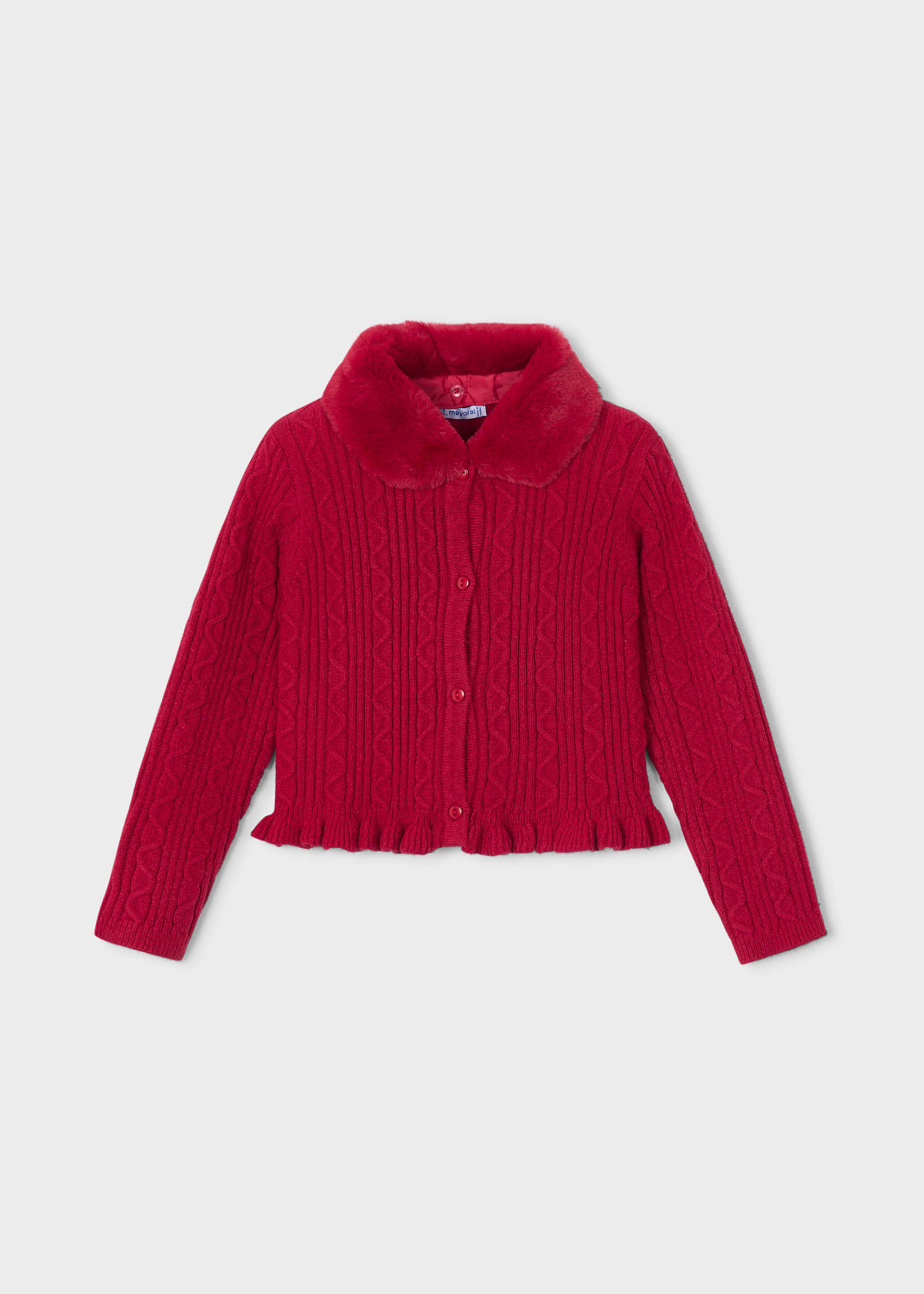Girl Knit Cardigan With Faux Fur Collar