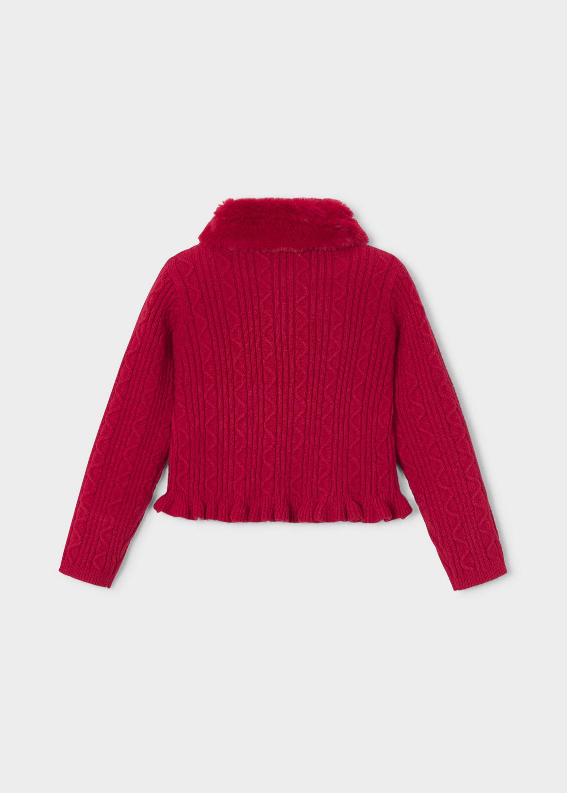 Girl Knit Cardigan With Faux Fur Collar