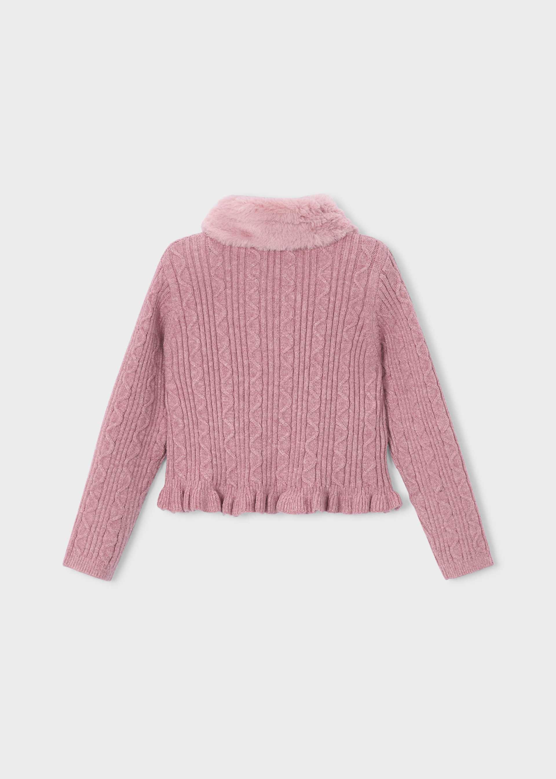 Girls' knitted cardigan with fur collar