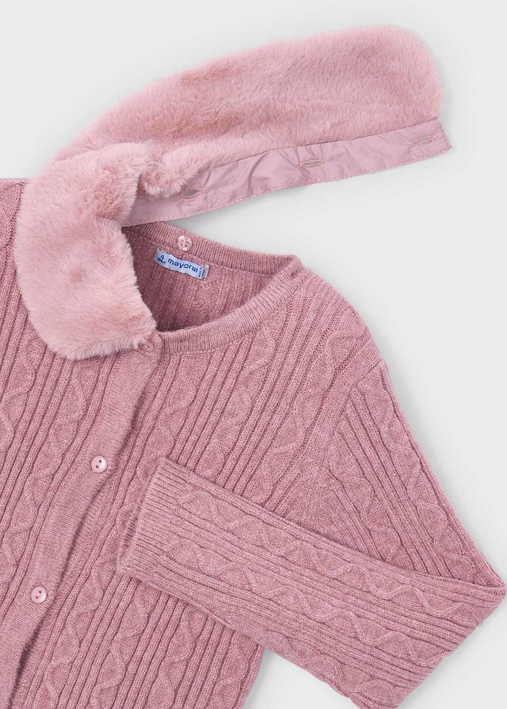 Cardigan en tricot à col en fourrure fille