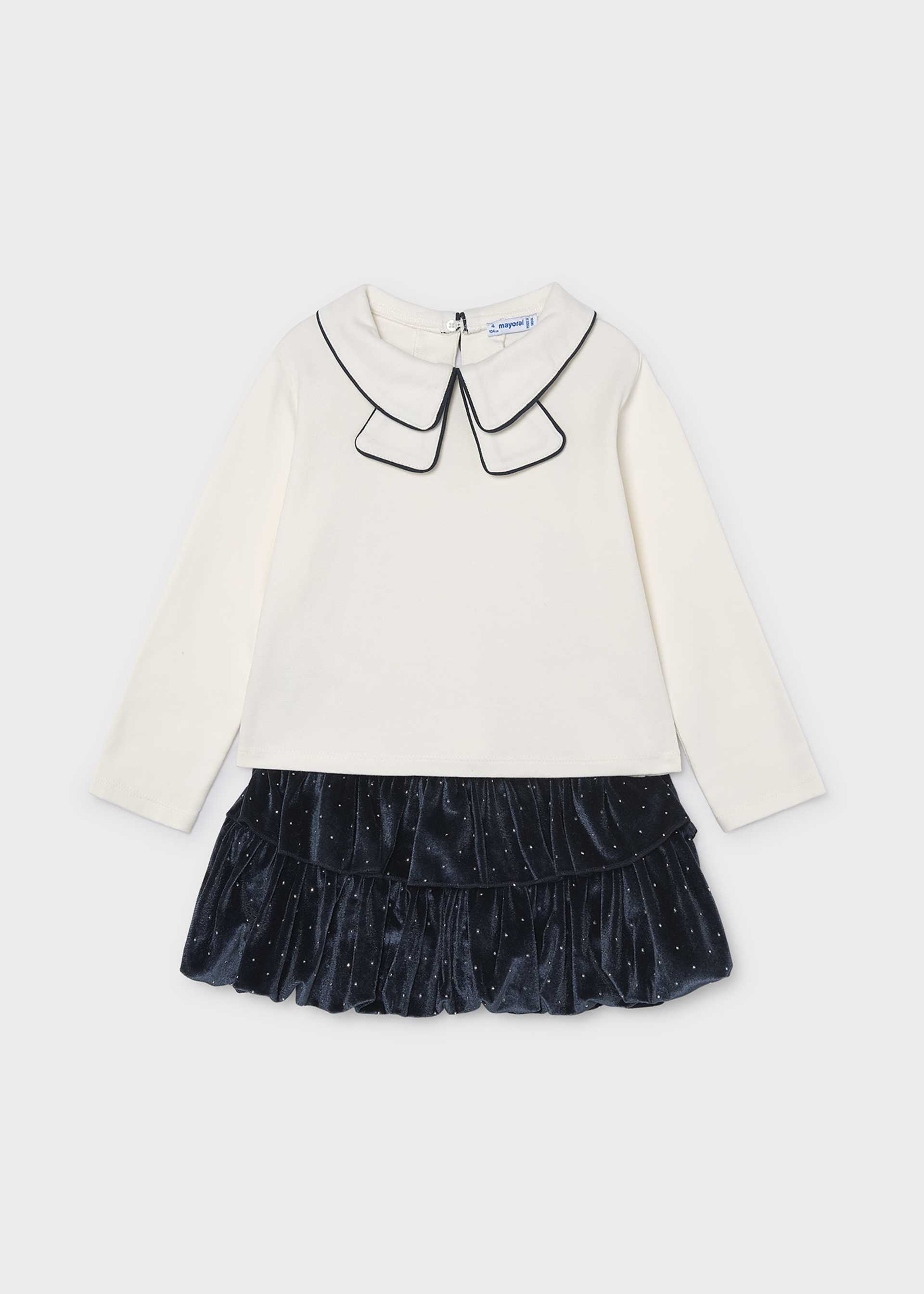 Velvet skirt and T-shirt set for girls