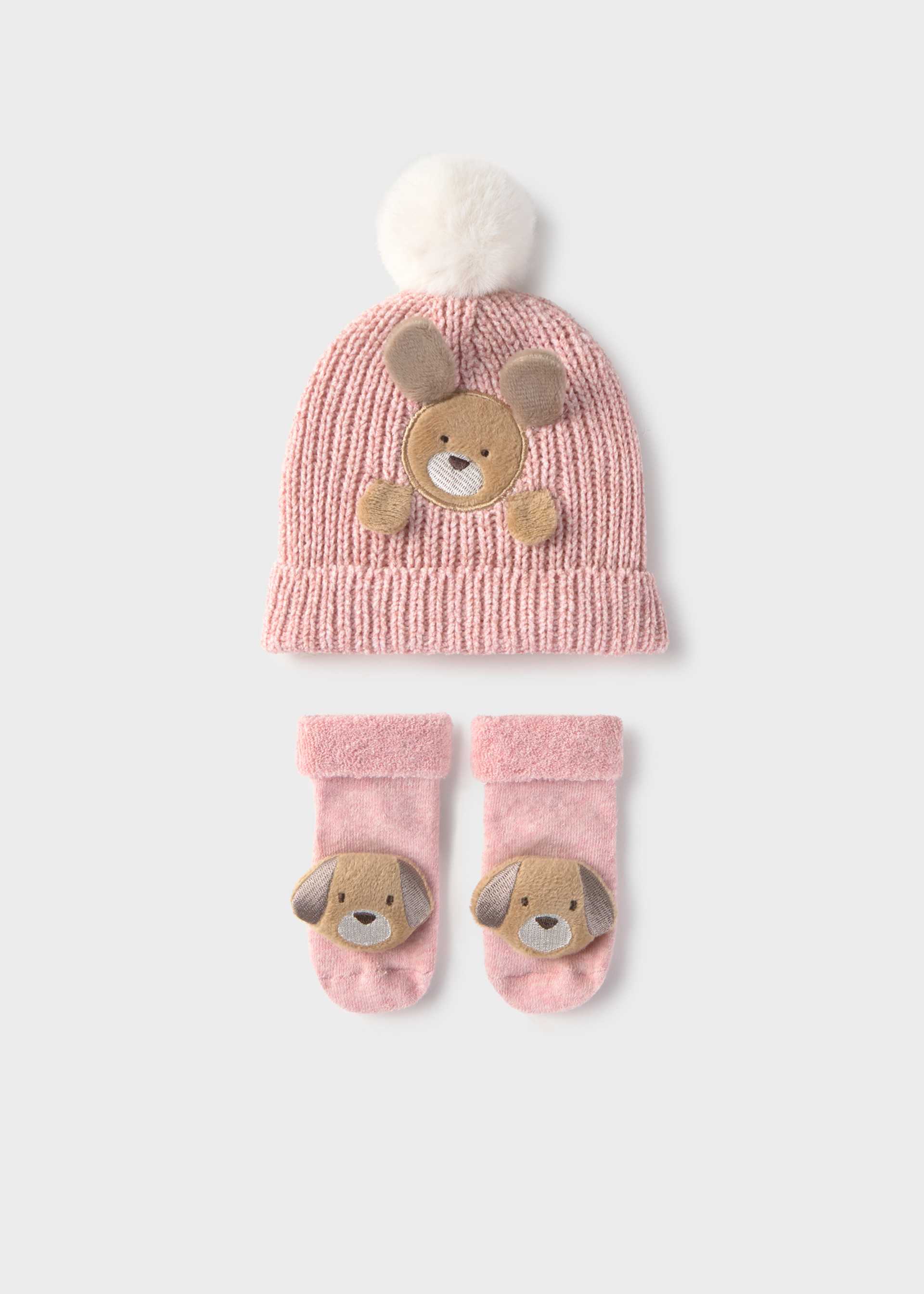 Set cappello e manopole orsetto neonato