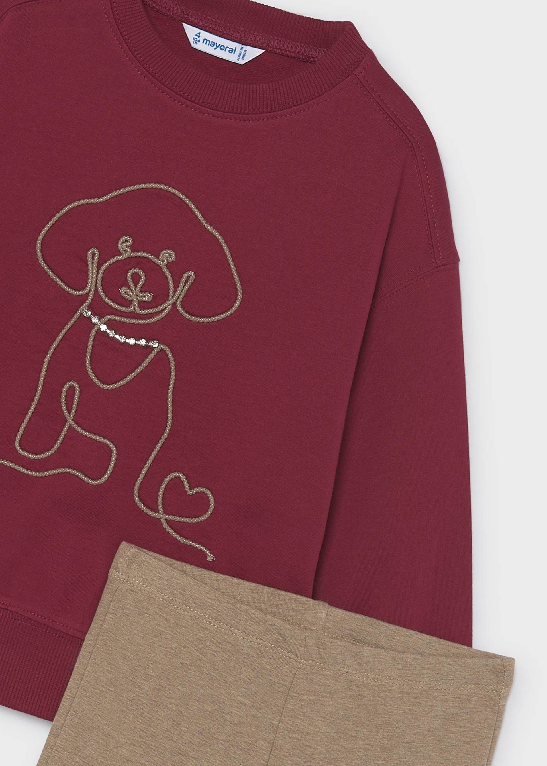 Girls' dog-themed leggings and sweatshirt set