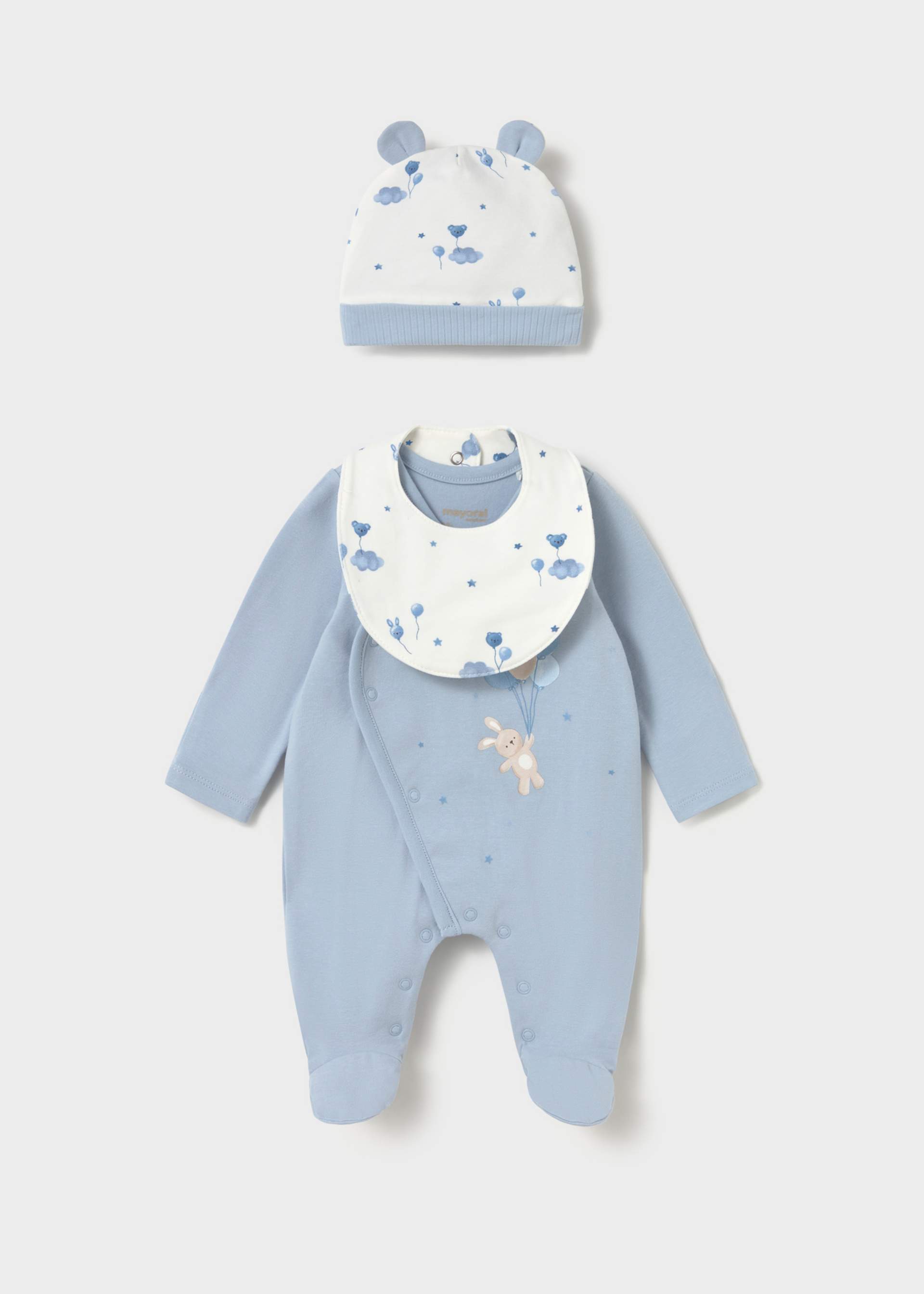 Newborn Girl Babygrow with Hat and Teddy Bear Bib Set