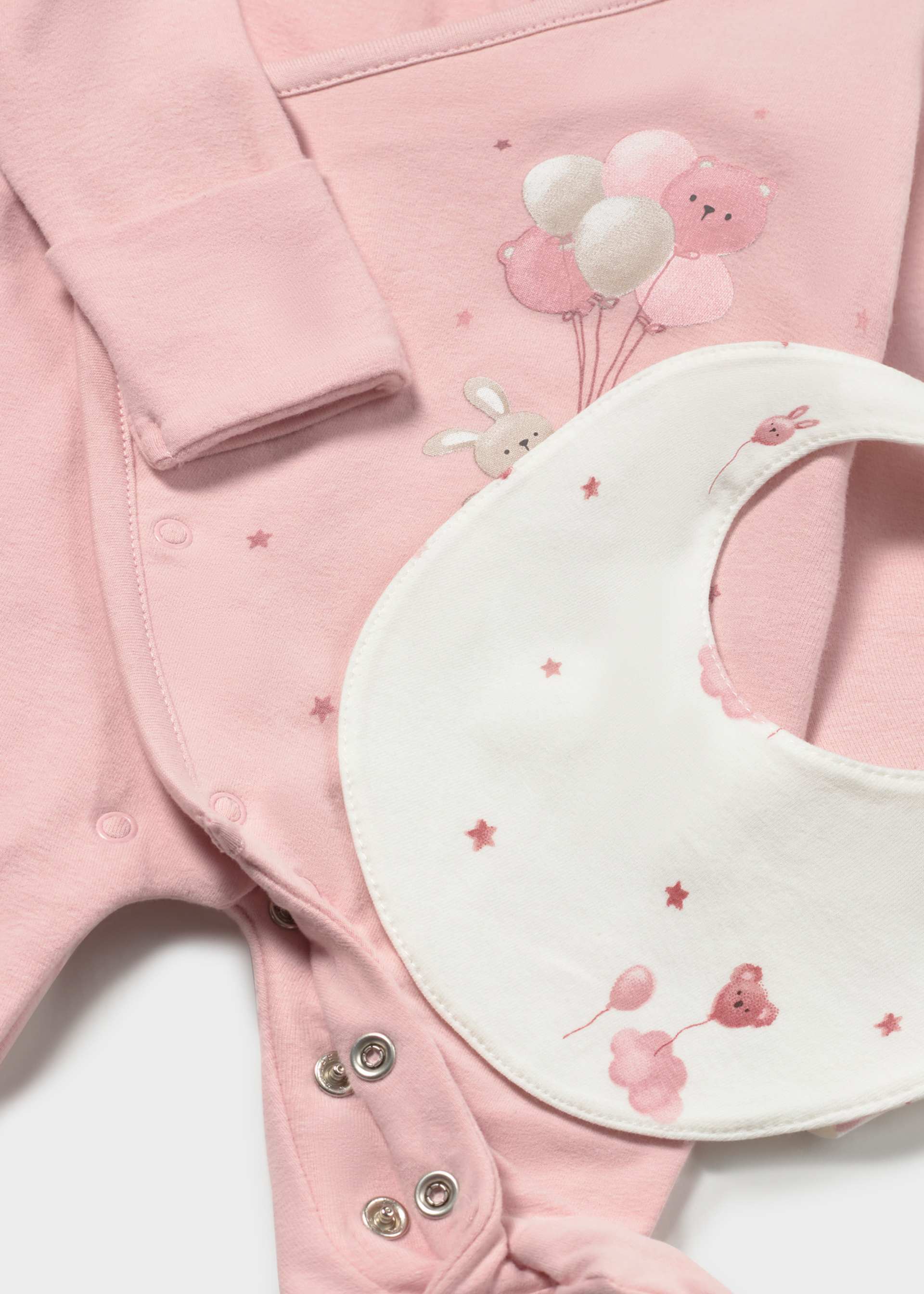 Set pijama cu caciulita si bavetica nou-nascut