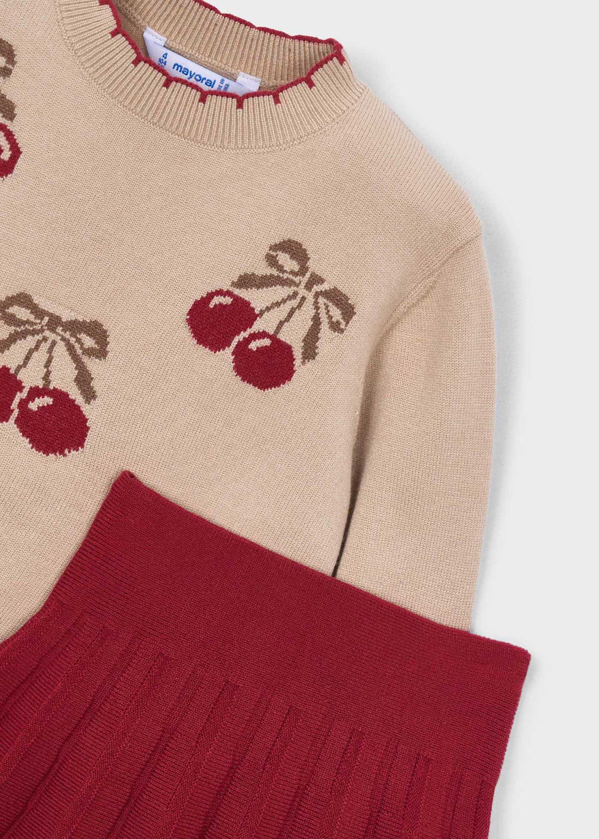 Girls' fruit-print jacquard skirt and T-shirt set