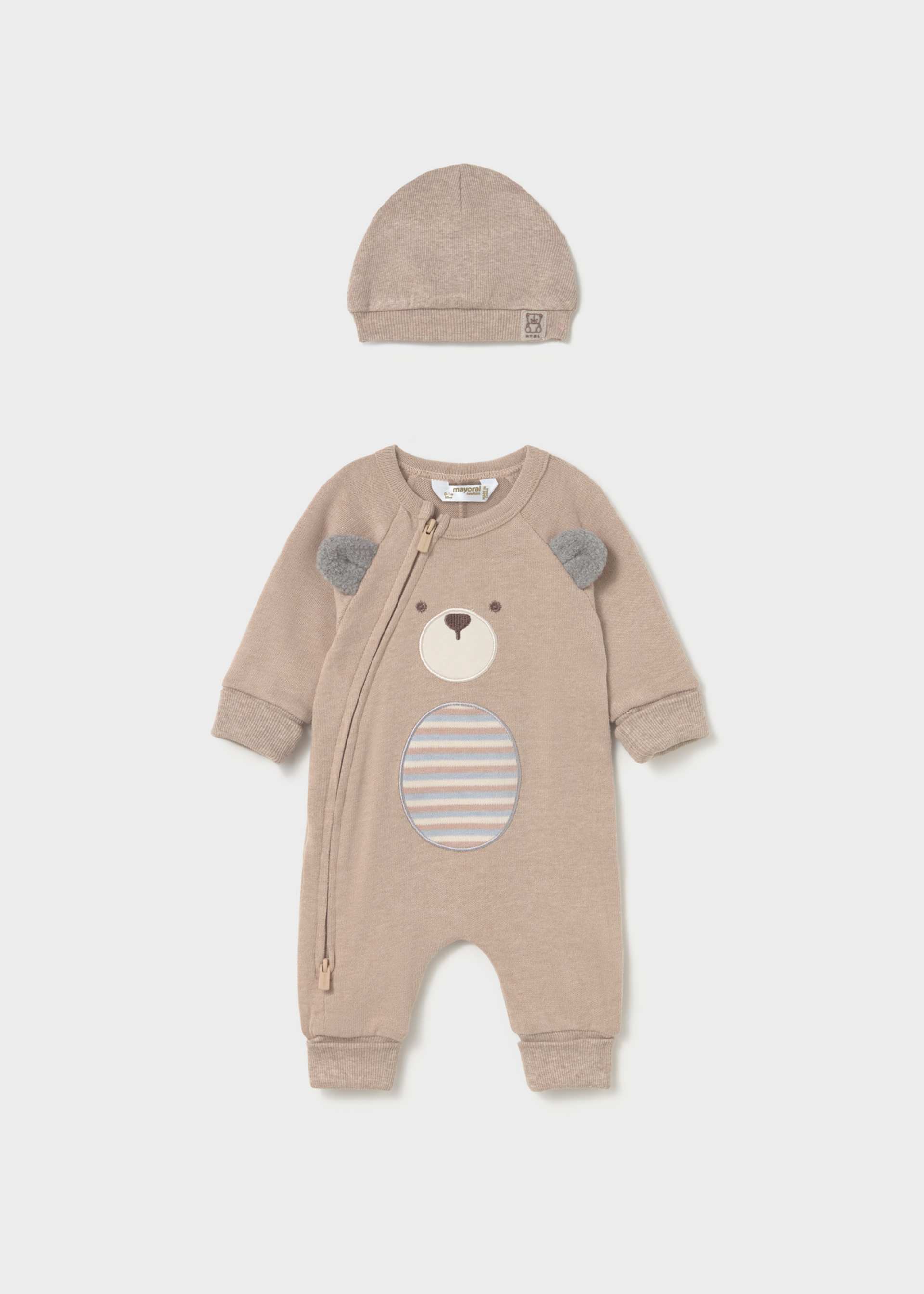 Newborn boy teddy bear babygrow with hat