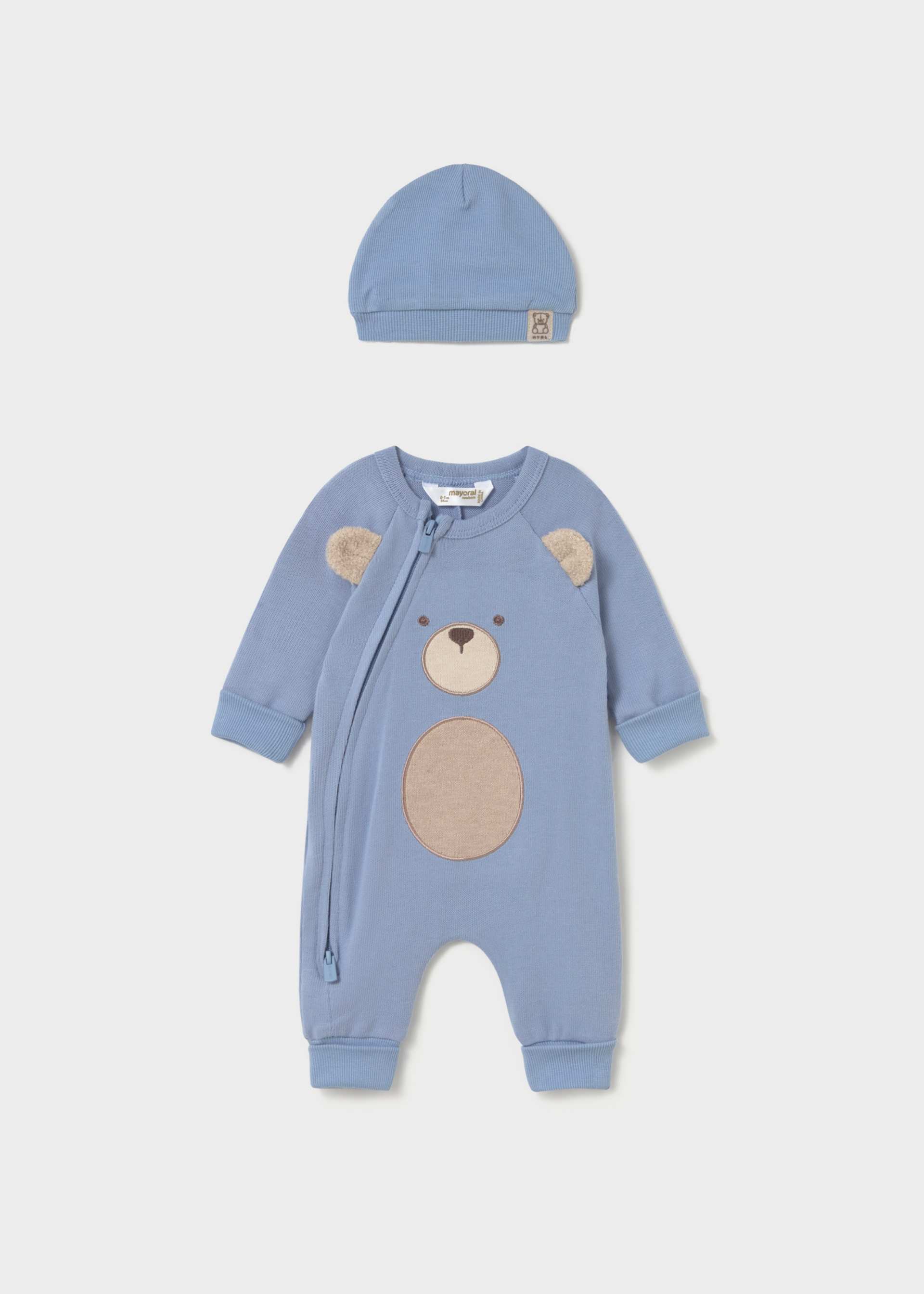 Newborn boy teddy bear babygrow with hat