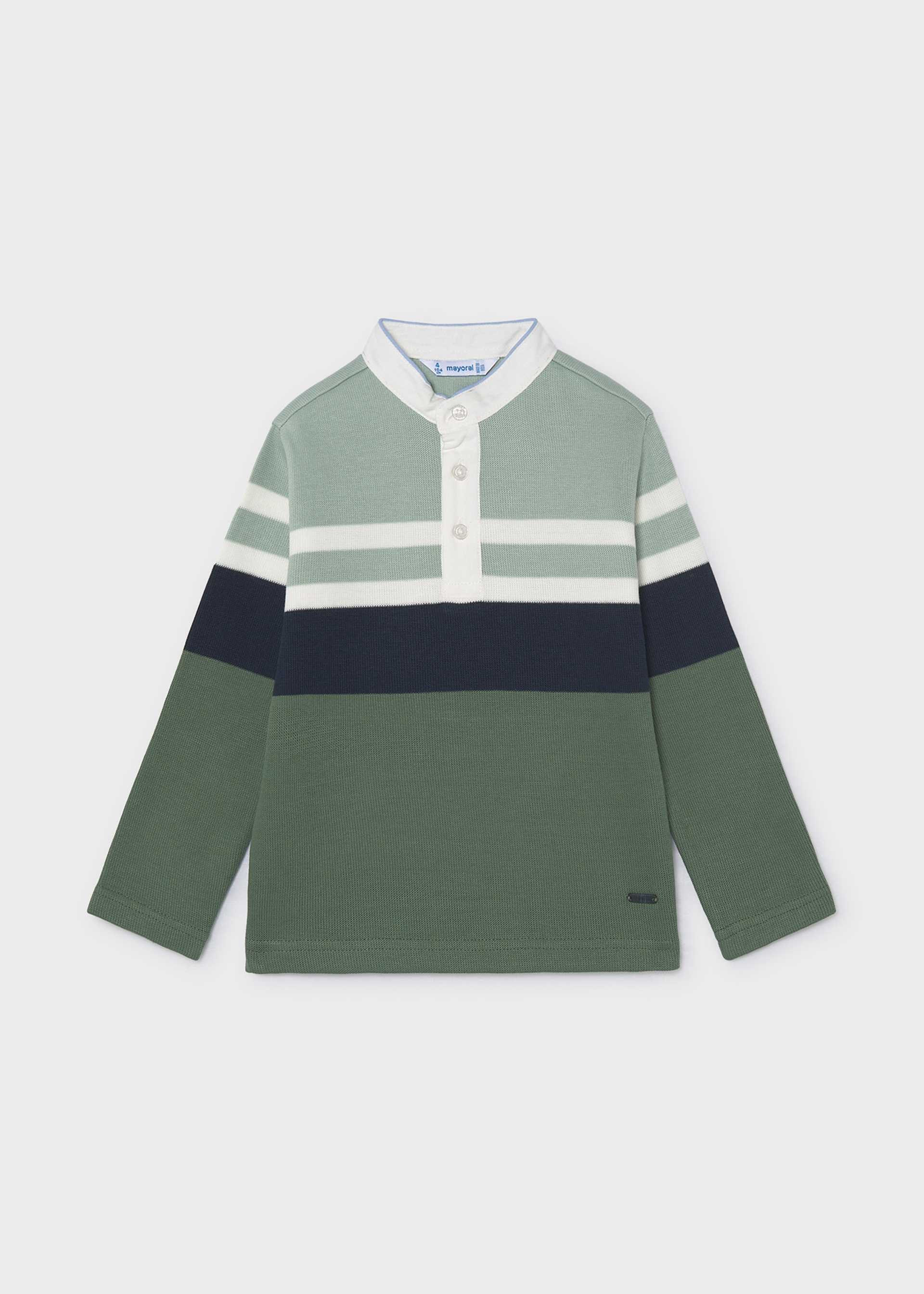 Boy striped mandarin collar polo top