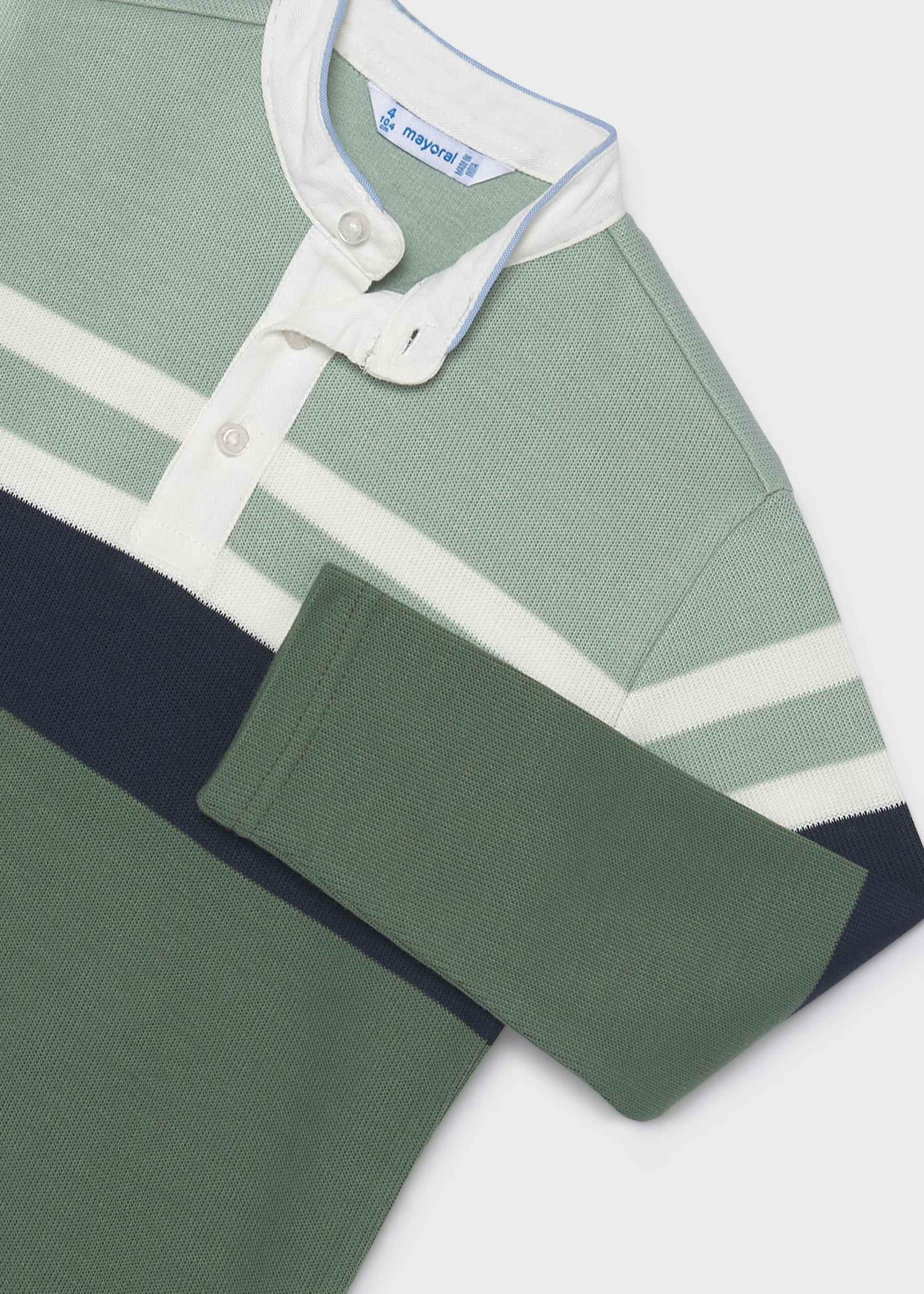 Boy striped mandarin collar polo top