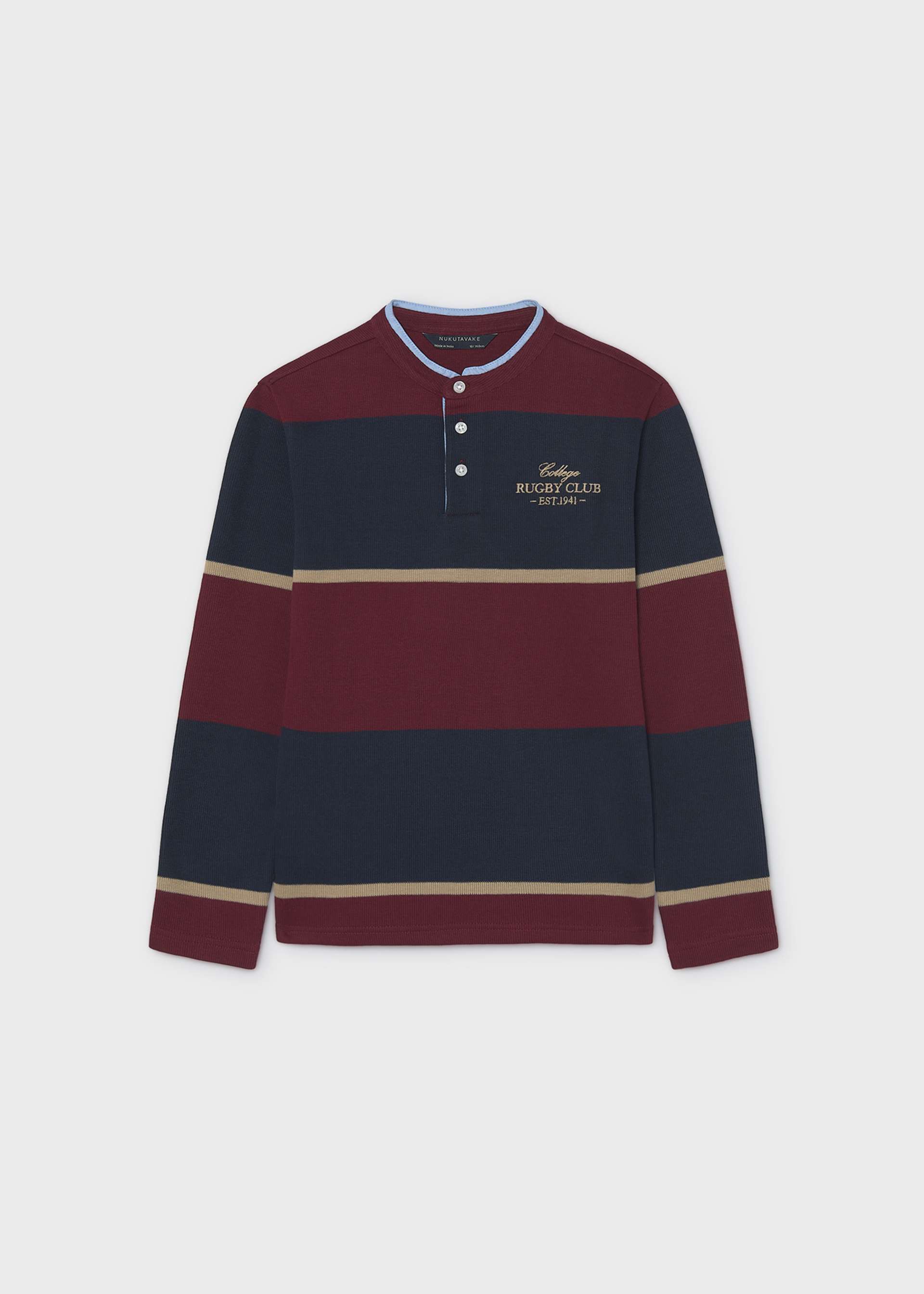 Boys' polo shirt with mandarin collar and stripes
