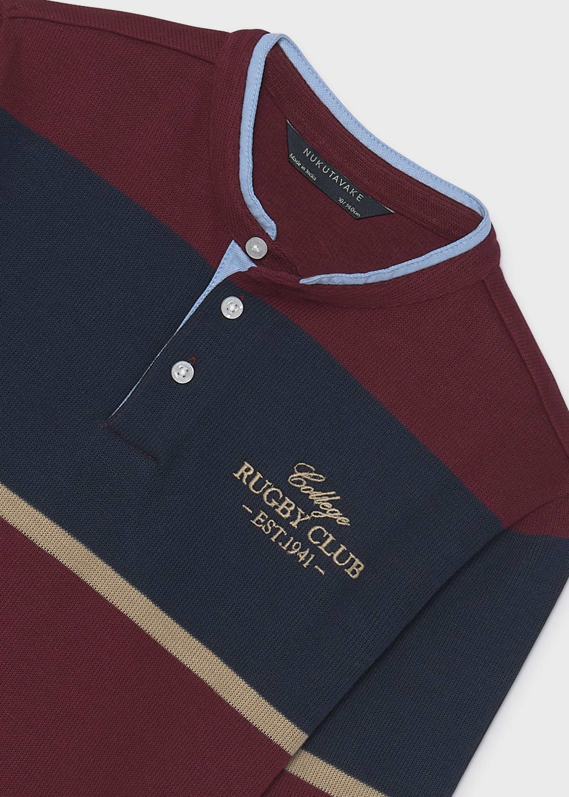 Boys' polo shirt with mandarin collar and stripes