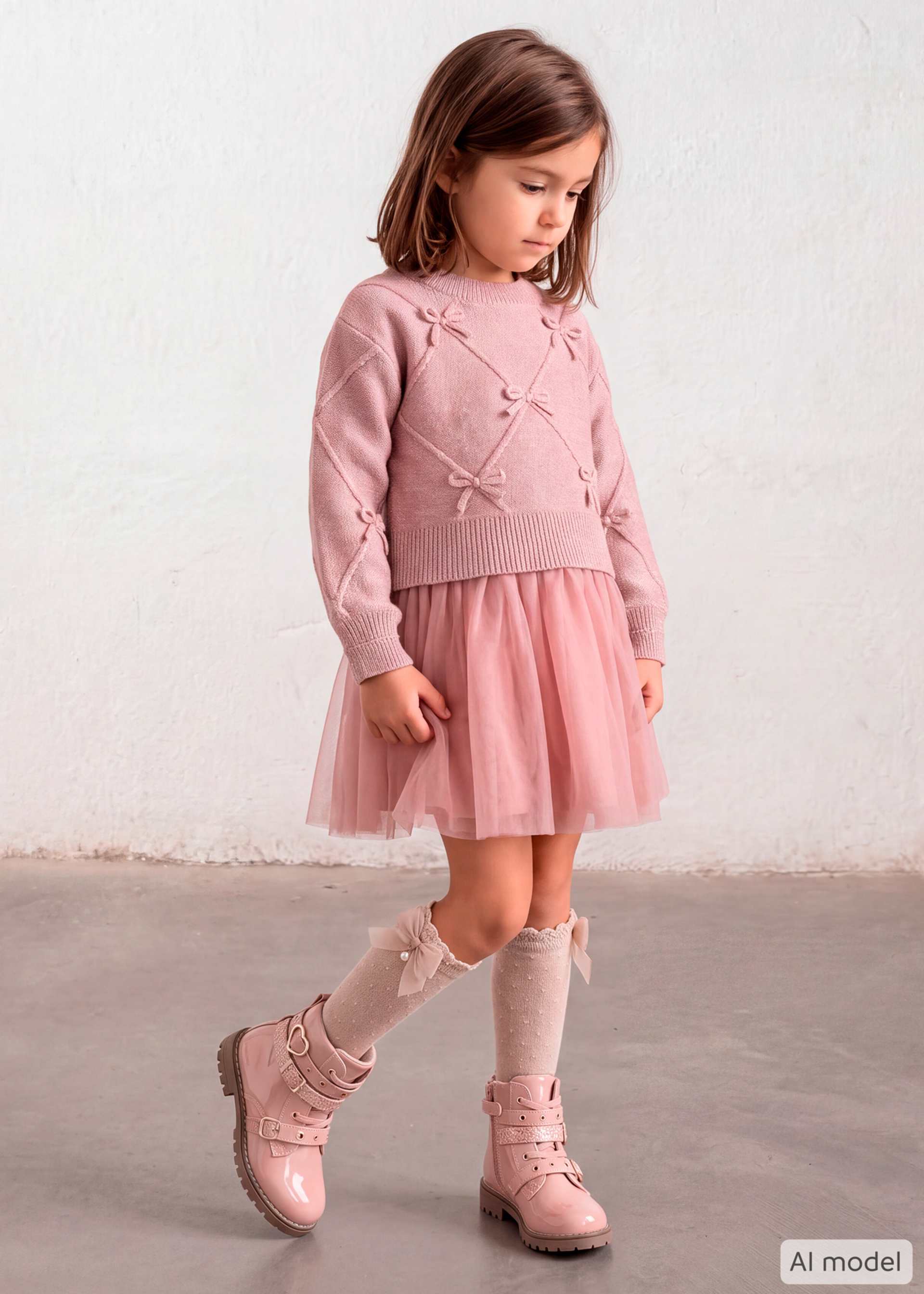 Vestido tricot combinado moños niña