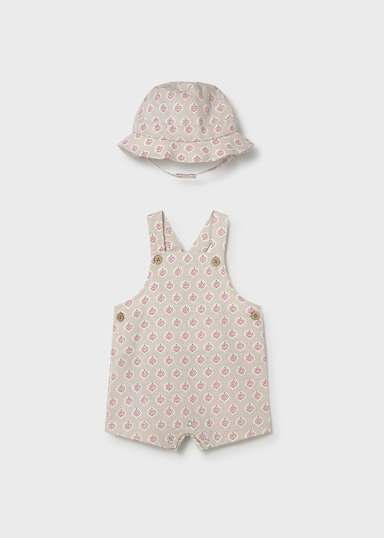 Salopette corta stampata con cappello neonato