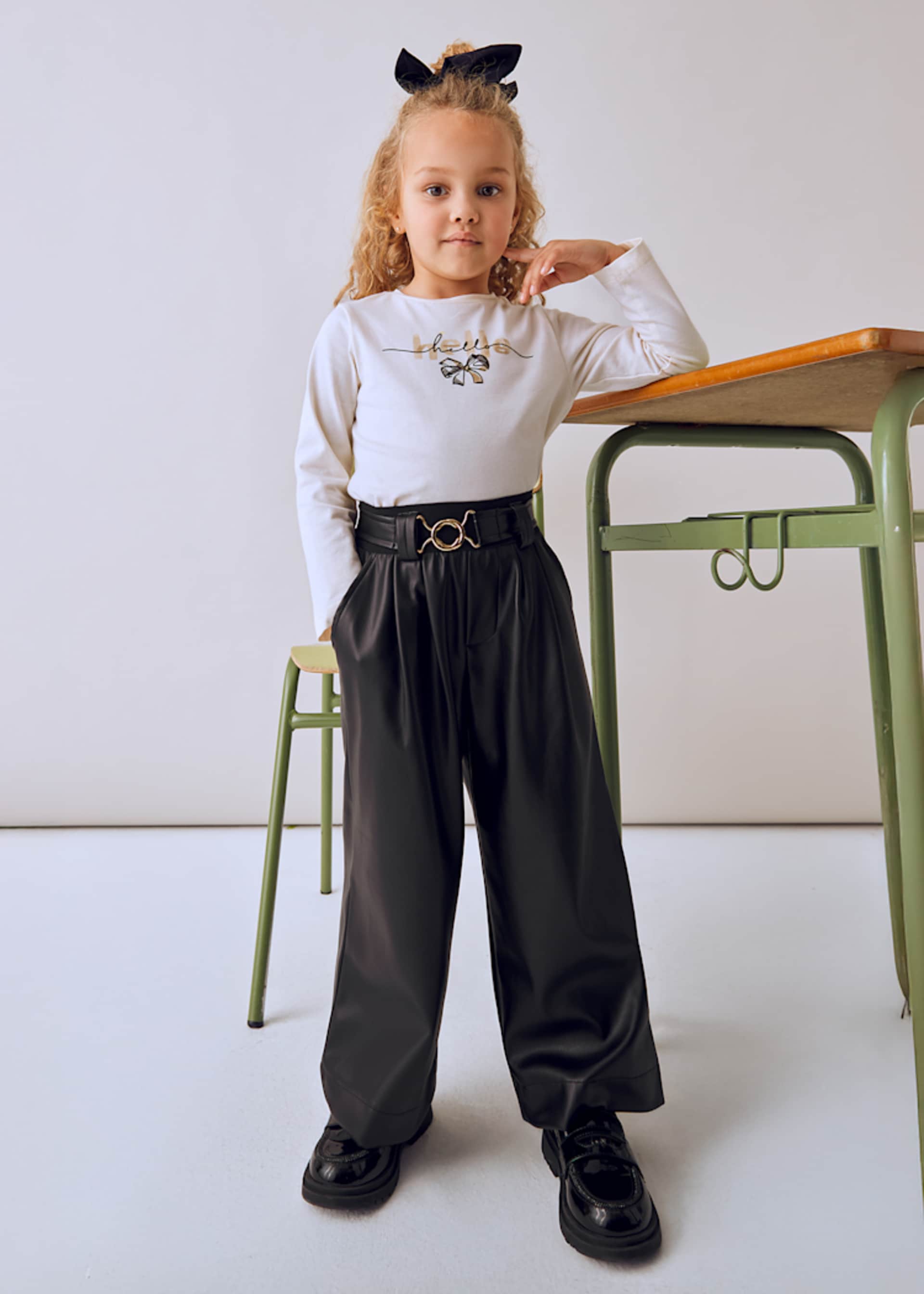 Pantalone similpelle con cintura bambina
