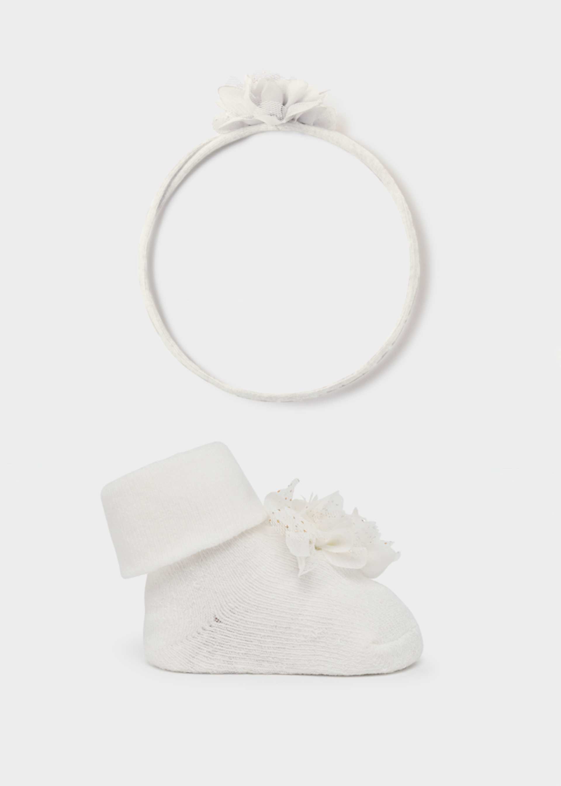 Set diadema y calcetines flor recién nacida Set diadema y calcetines flor recién nacida