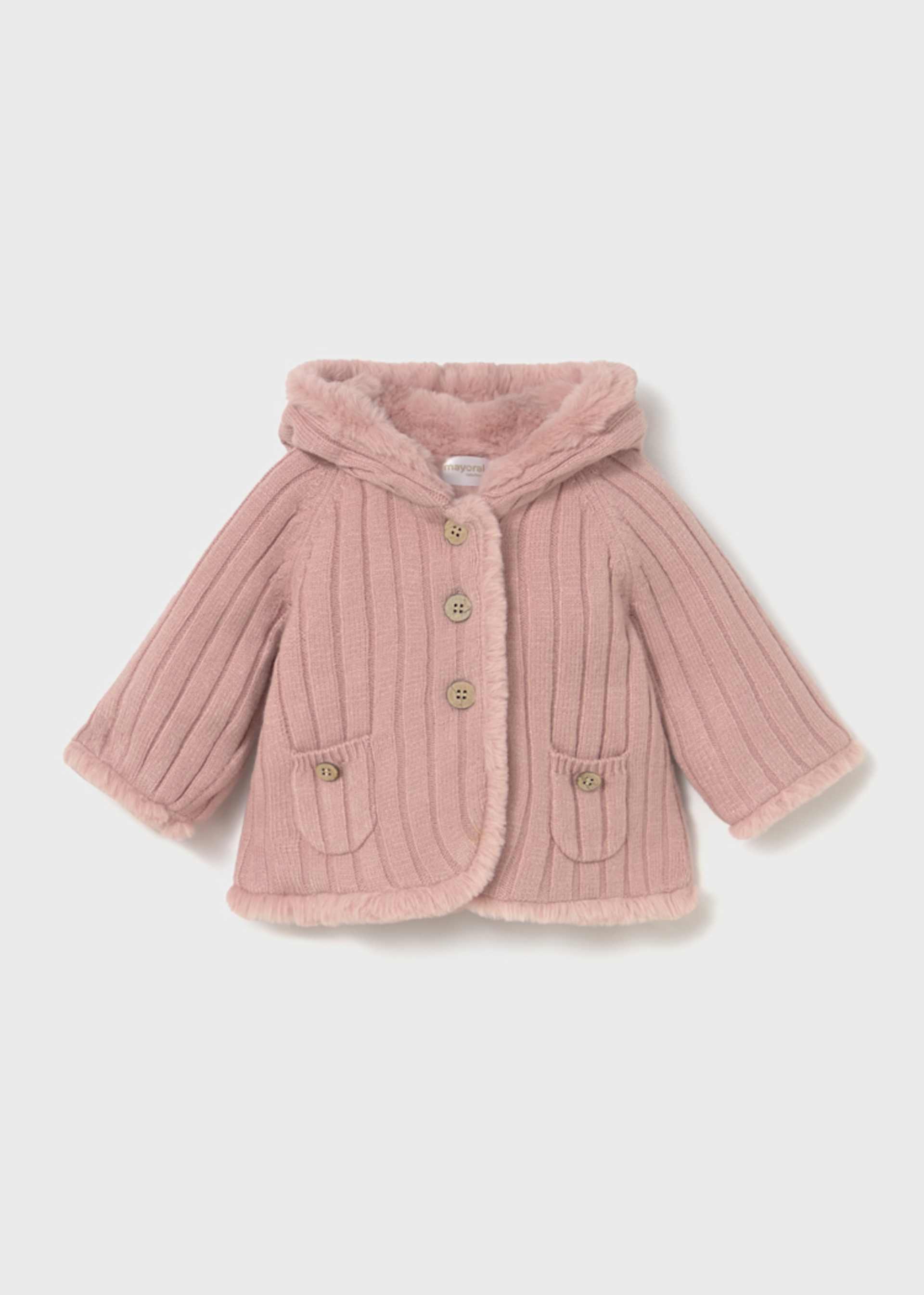 Newborn Girl Knit Jacket with Faux Fur