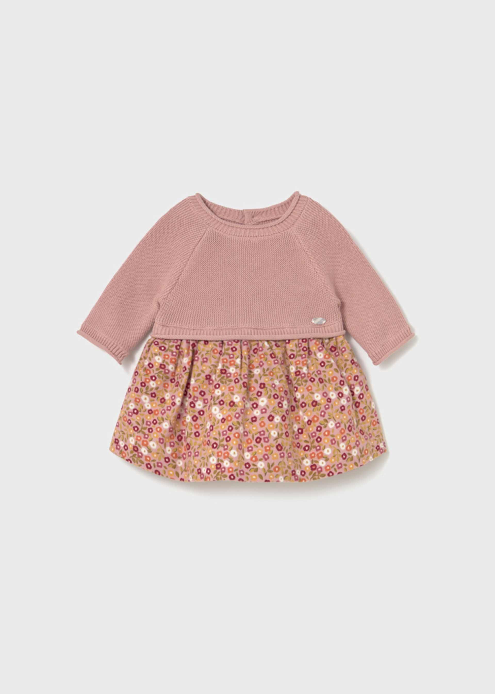 Newborn combined knit and flower dress