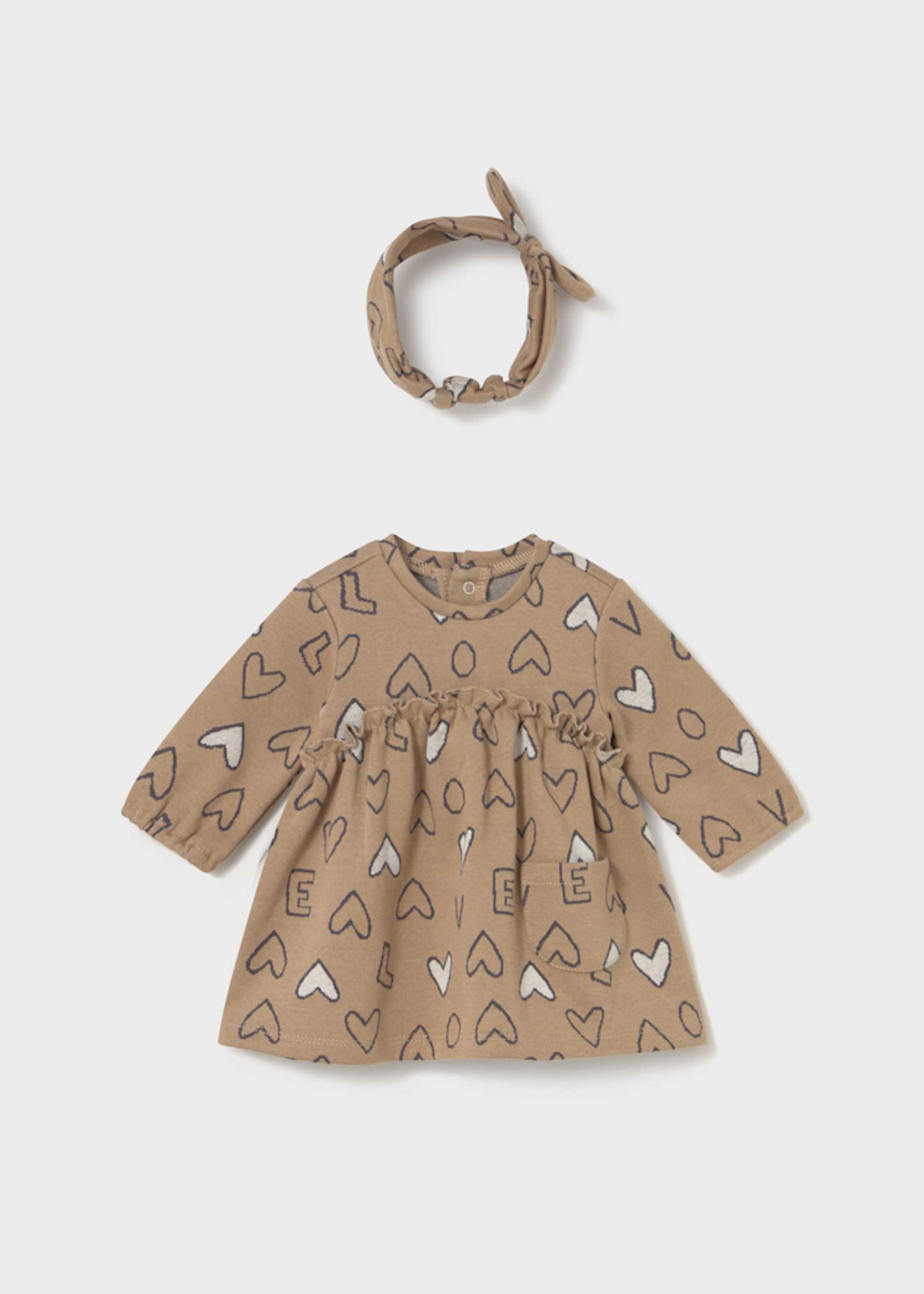 Newborn Girl Jacquard Dress with Headband