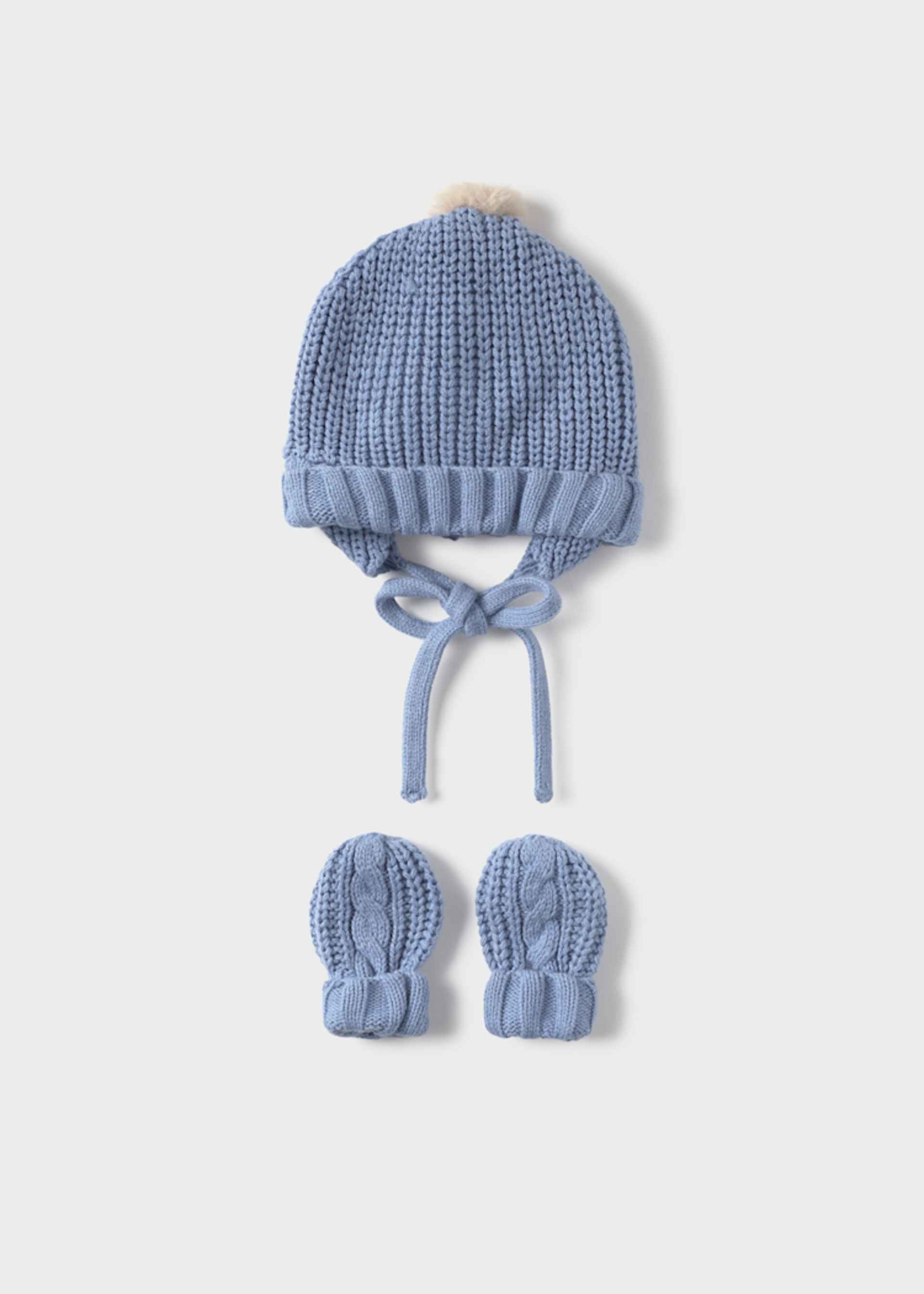 Conjunto gorro y manoplas tricot recién nacido