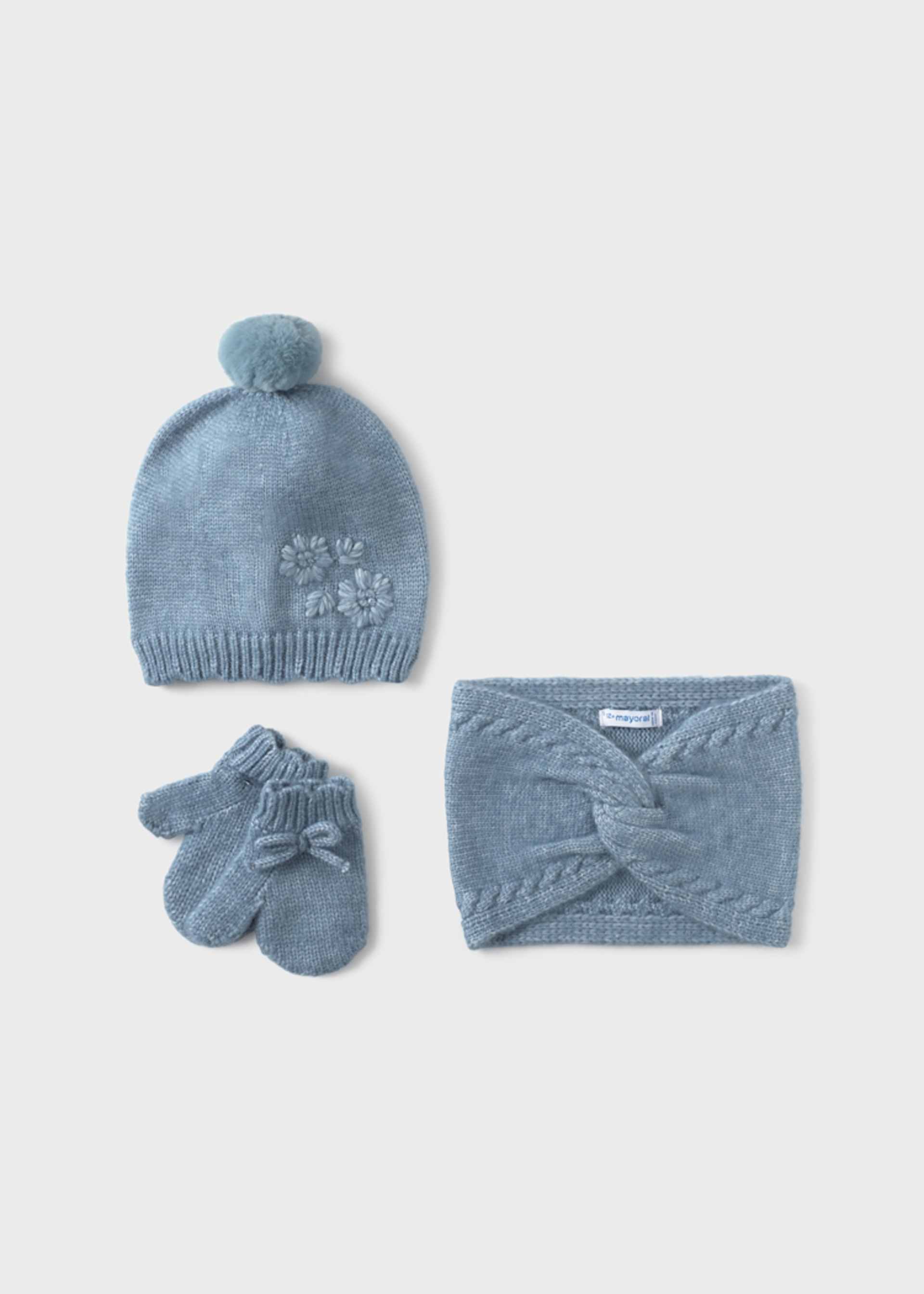 Conjunto 3 peças cachecol gola bebé