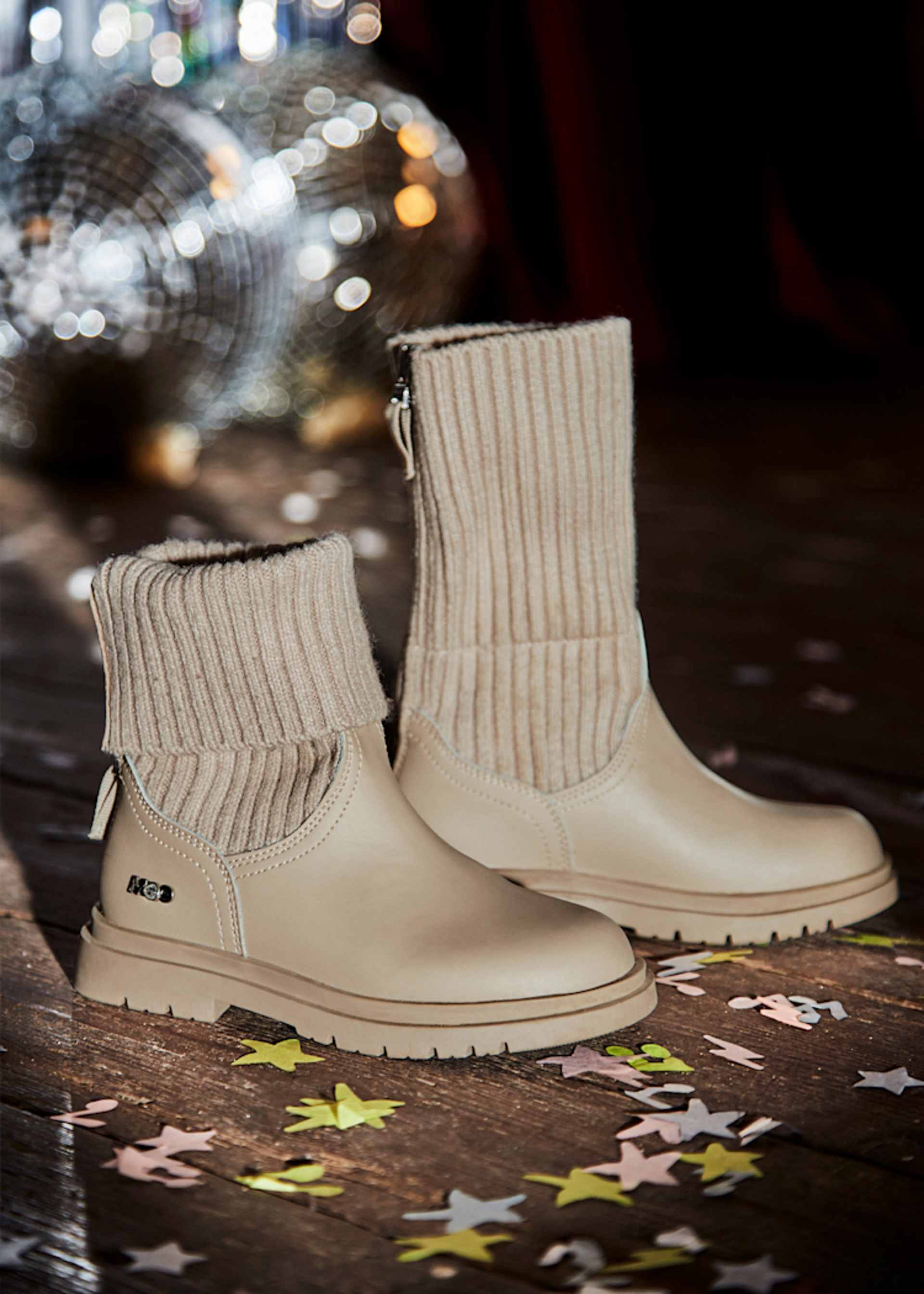 Girl Leather And Knit Biker Ankle Boots