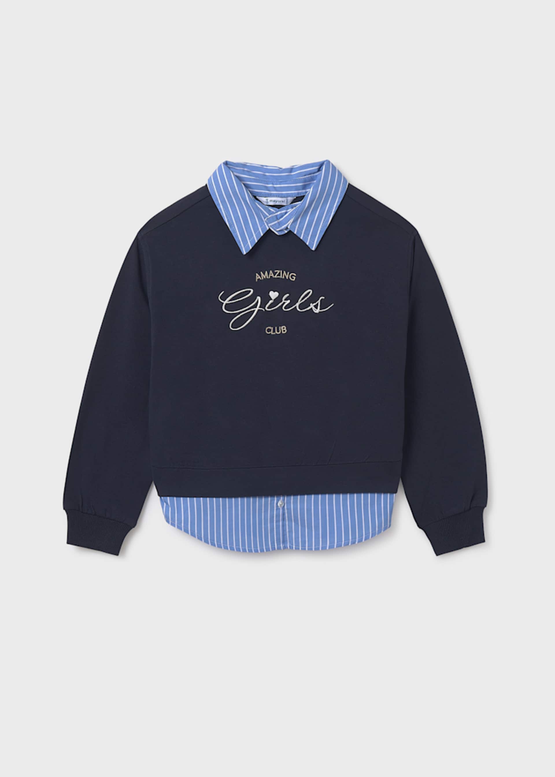 Sudadera combinada camisa rayas chica