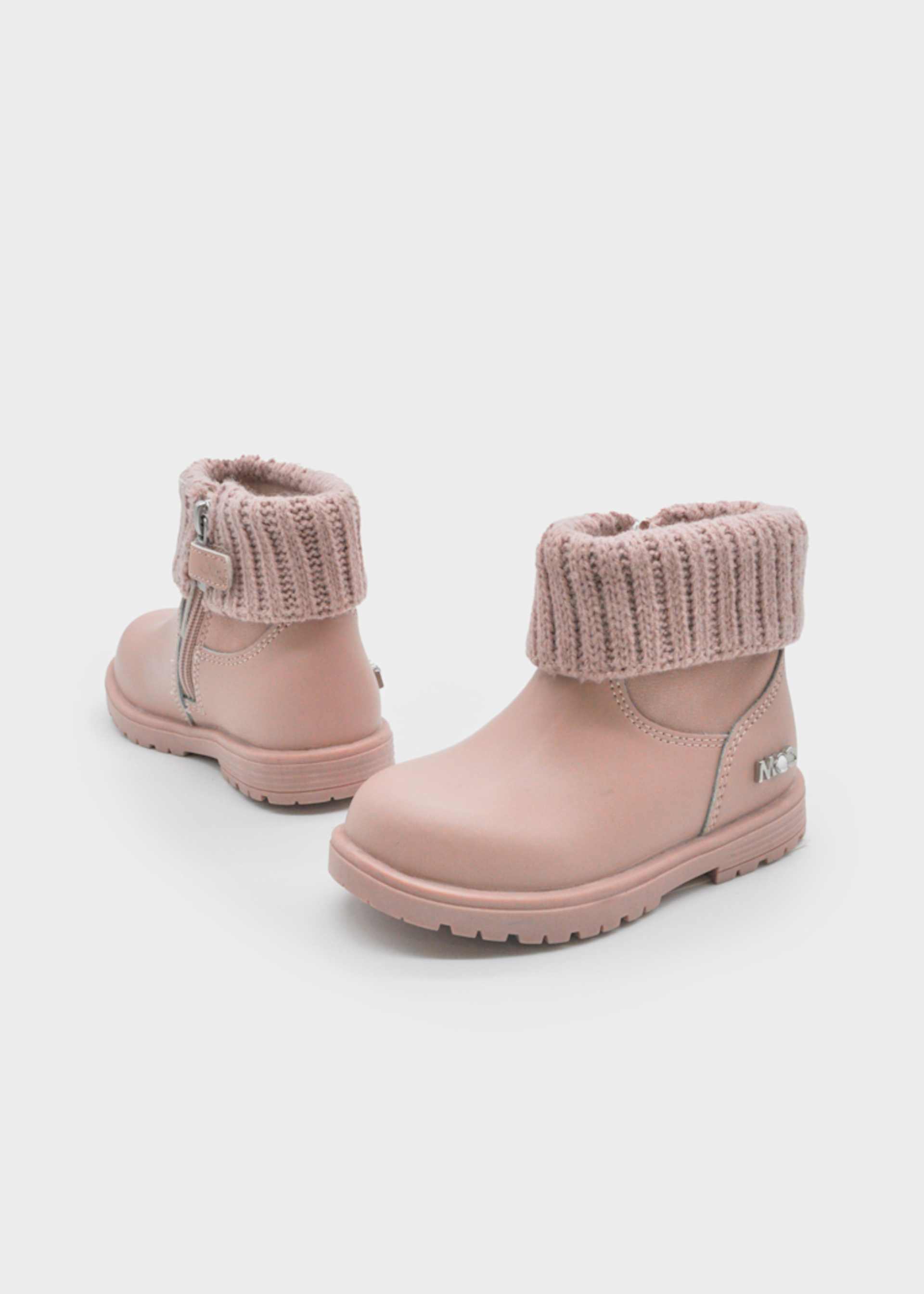 Baby Leather And Knit Biker Ankle Boots