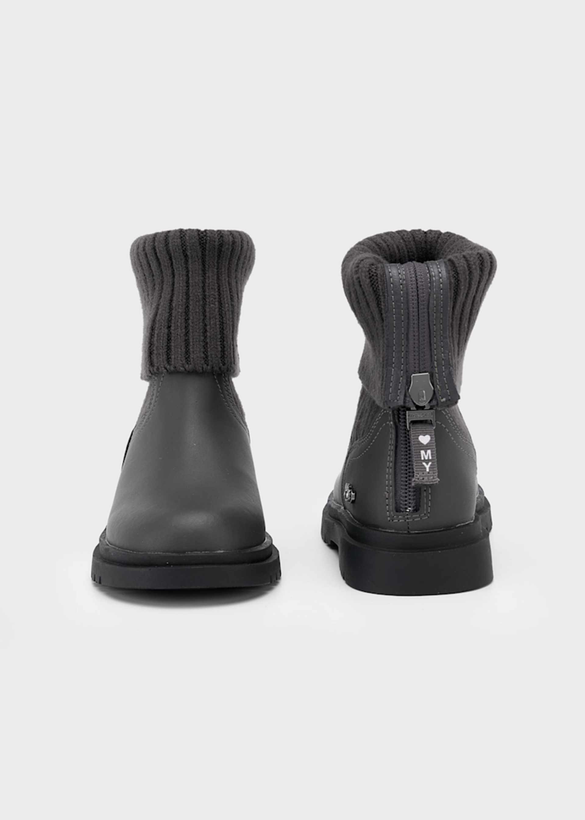 Girl Leather And Knit Biker Ankle Boots