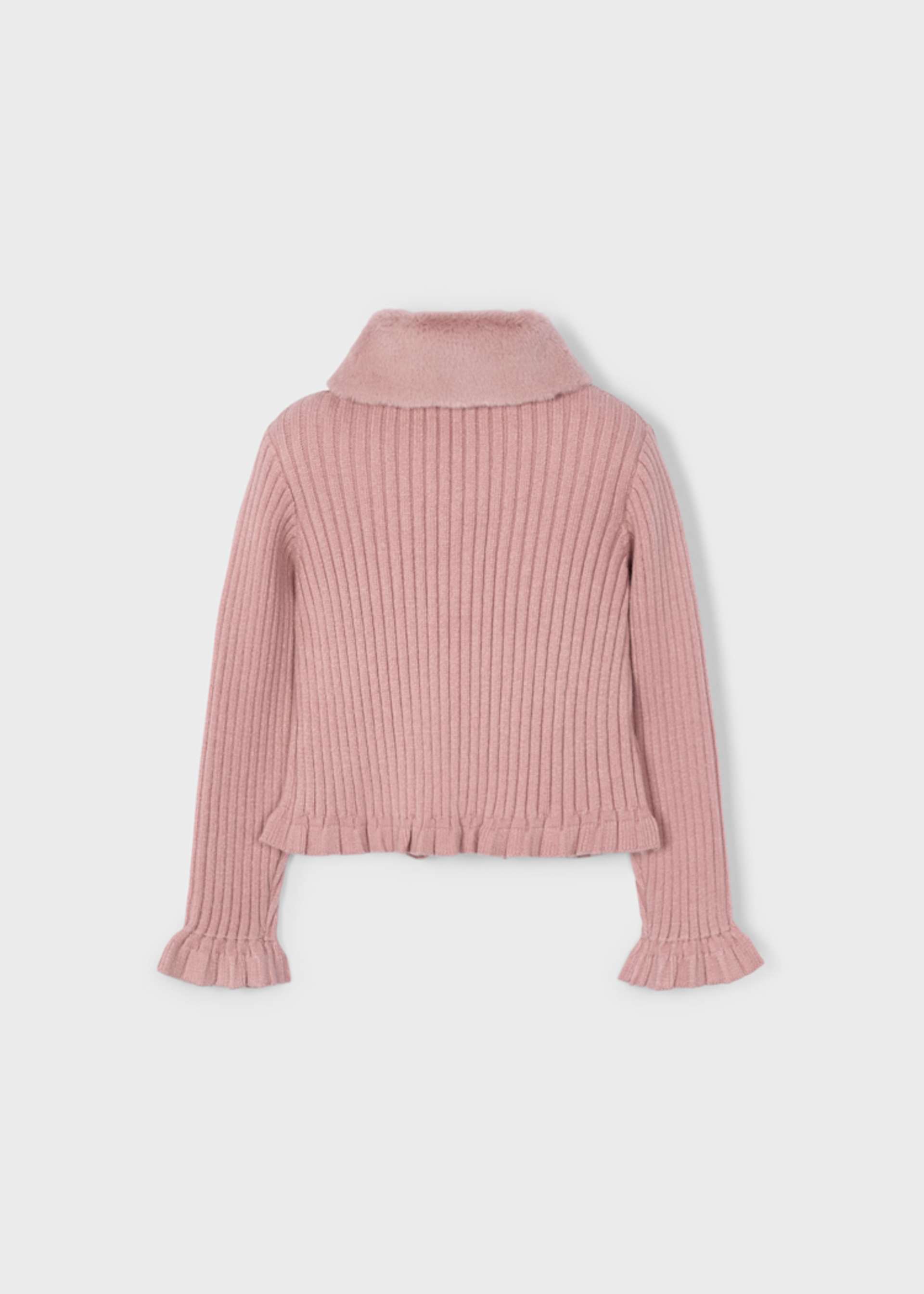 Girl Cardigan with Faux Fur Collar