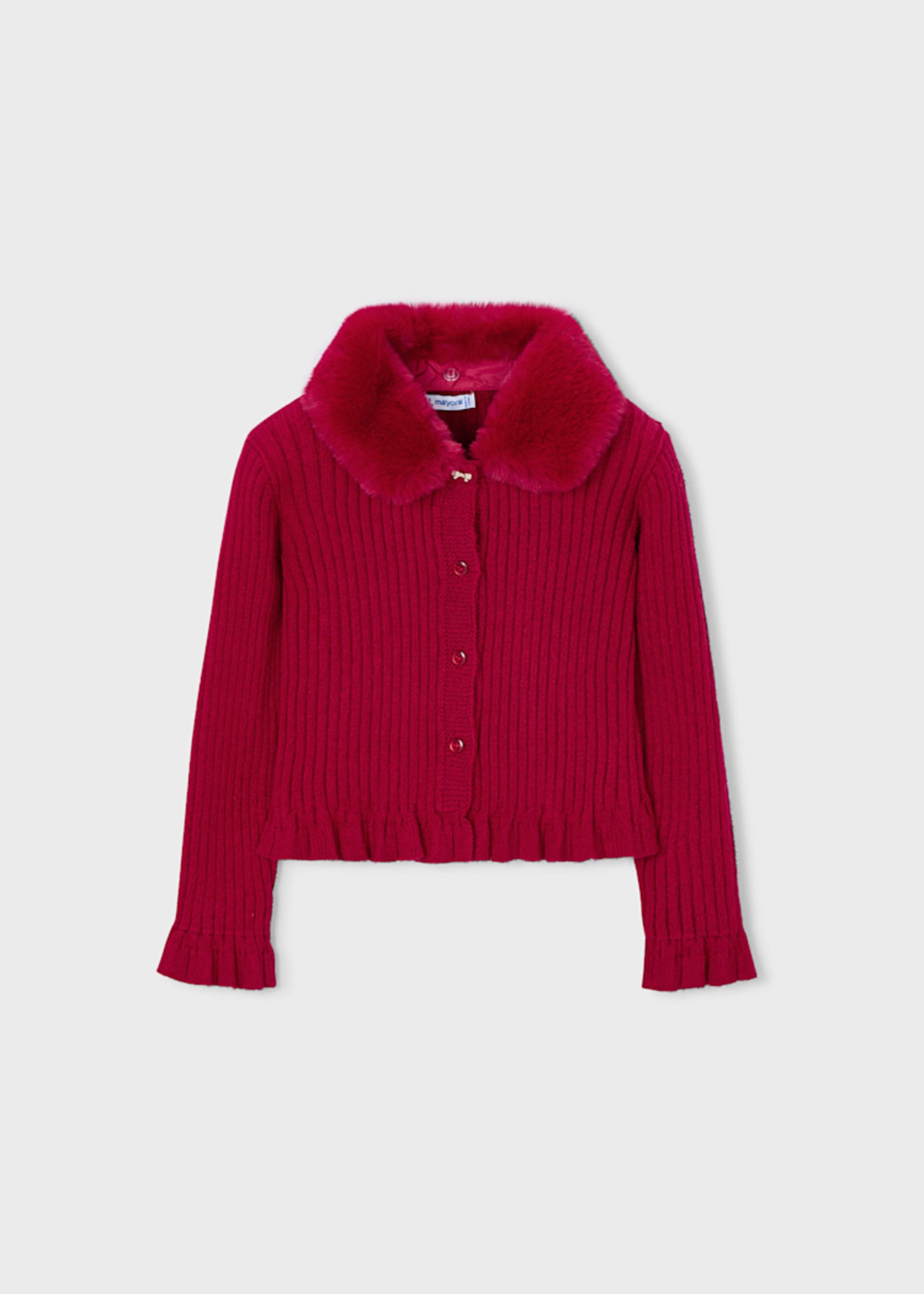 Girl Cardigan with Faux Fur Collar