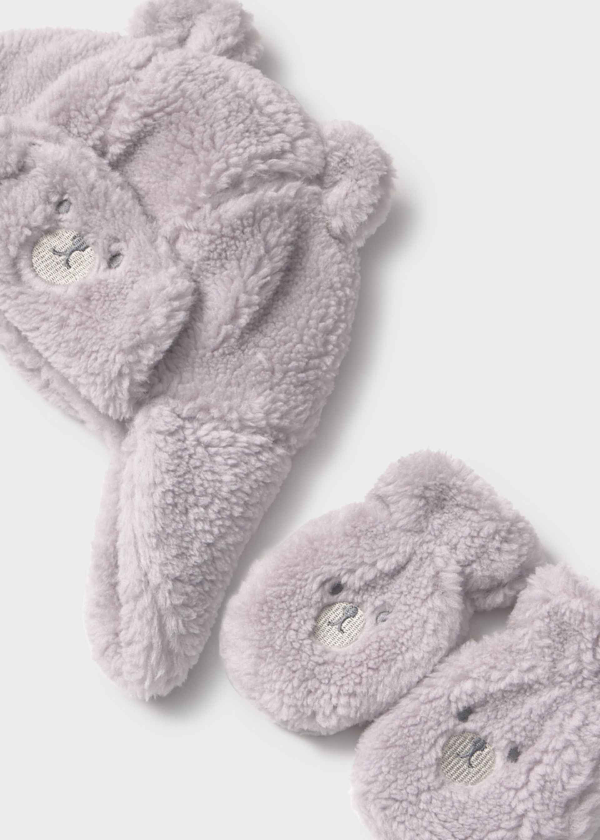 Conjunto gorro e luvas urso bebé