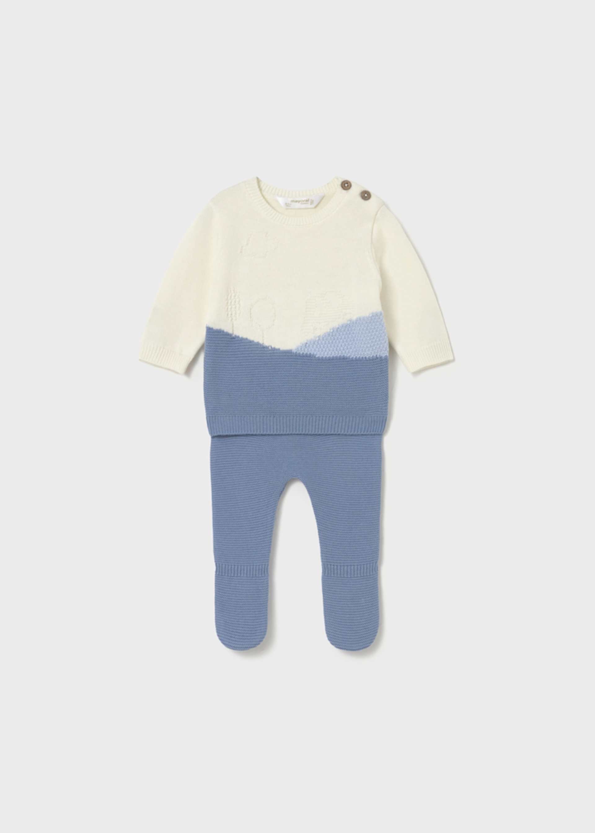 Conjunto calças e camisola tricô recém nascido