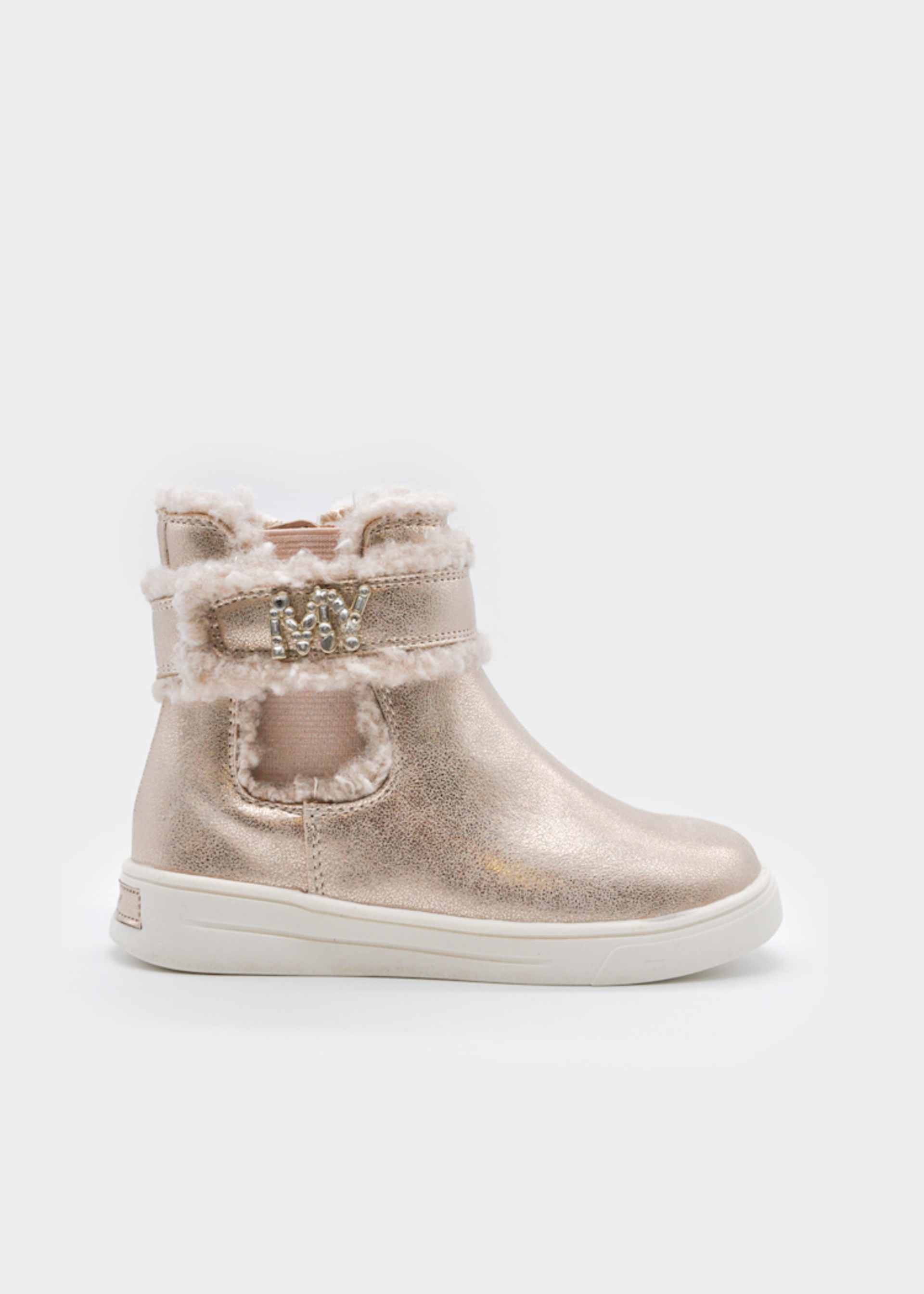 Bottines métallisées avec détails en fourrure fille