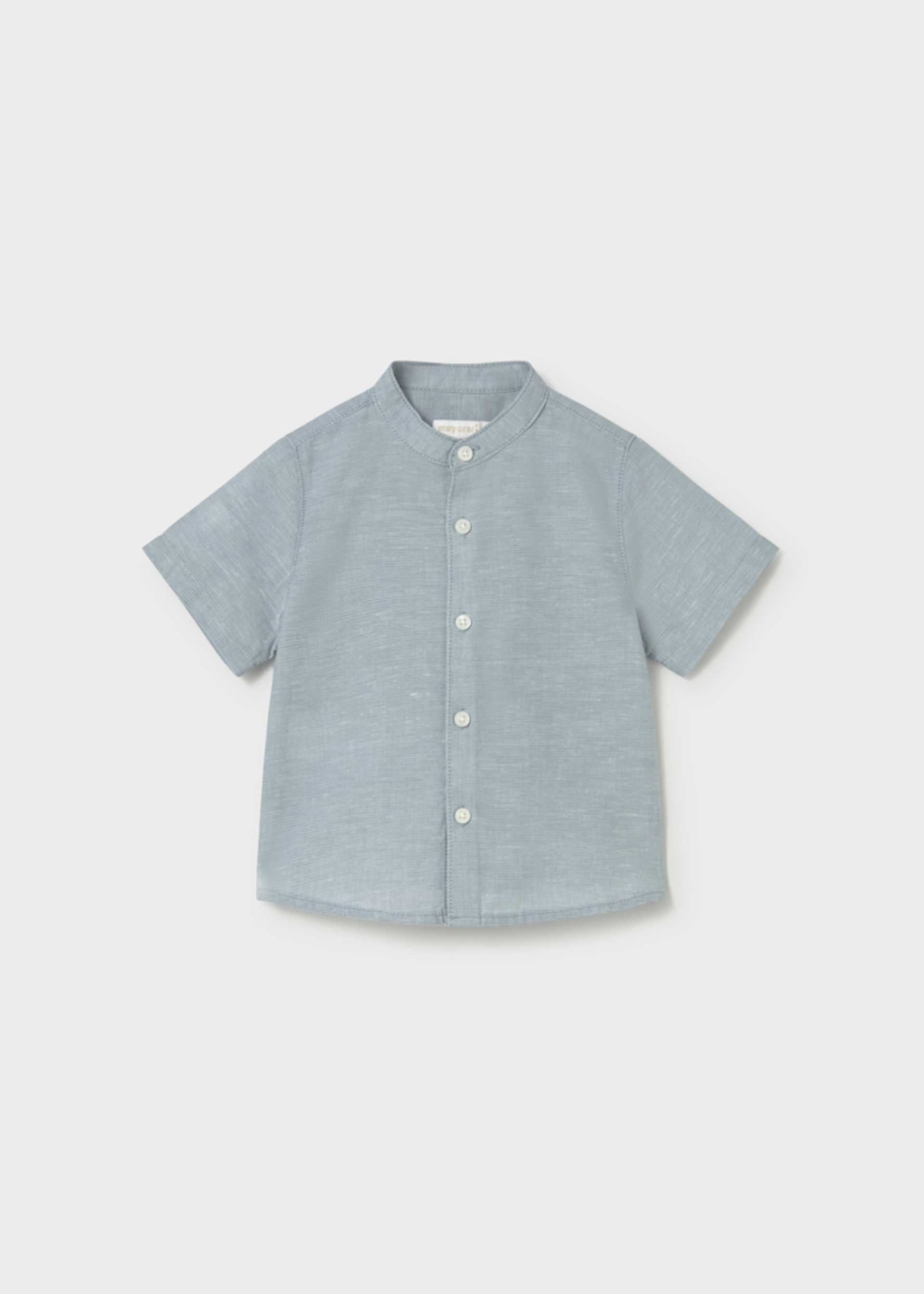 Linen shirt with baby mandarin collar
