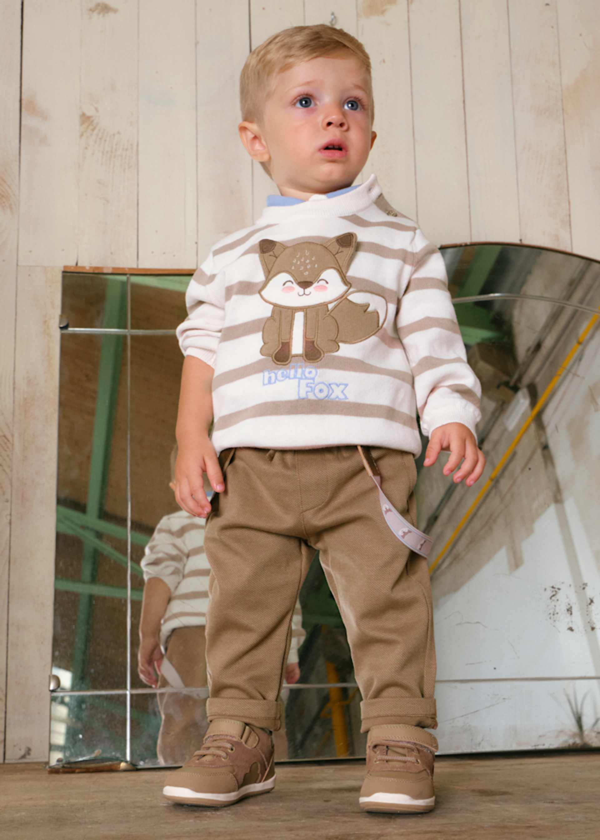 Baby long cotton trousers with braces