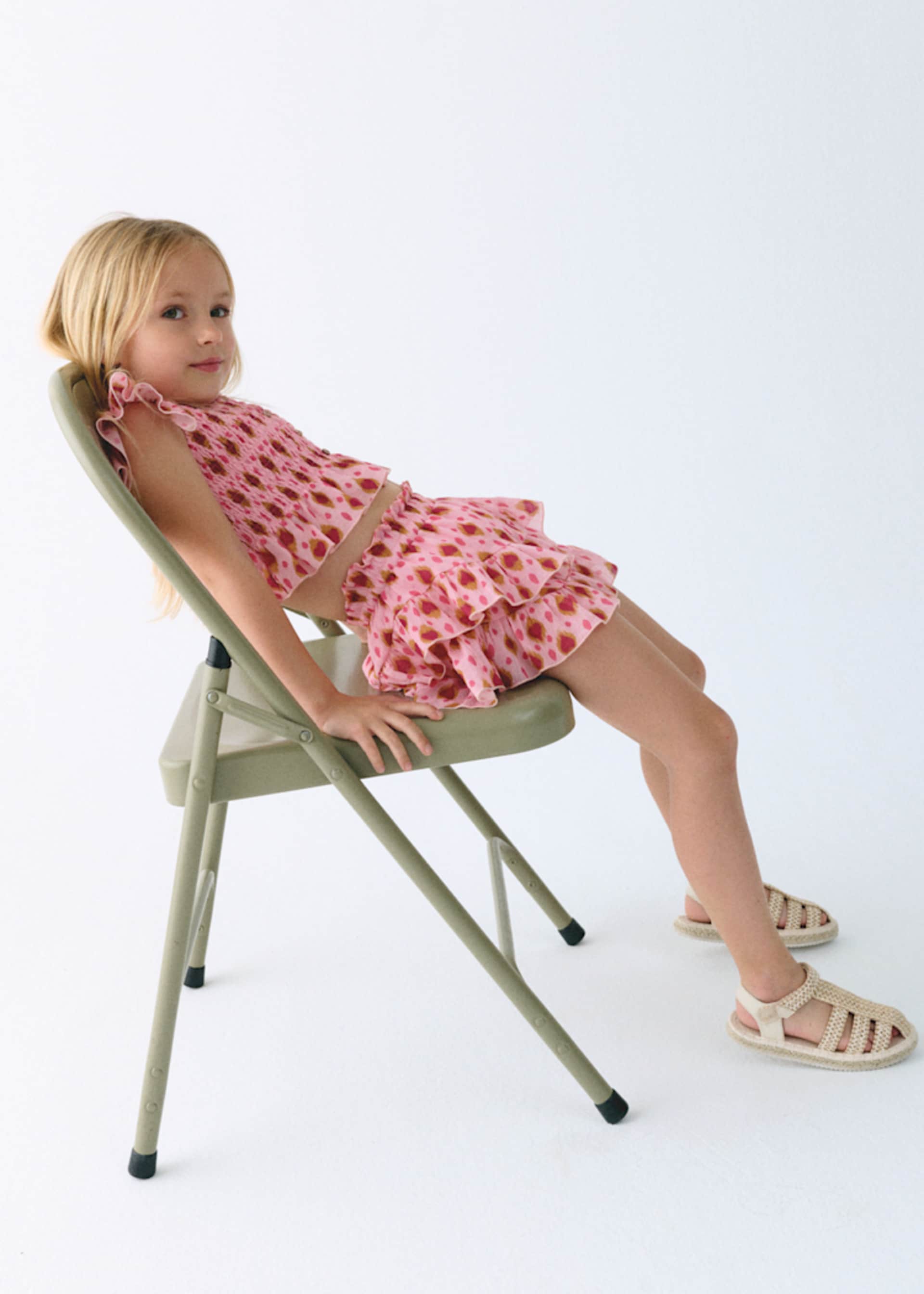 Printed ruffled trouser skirt for girls