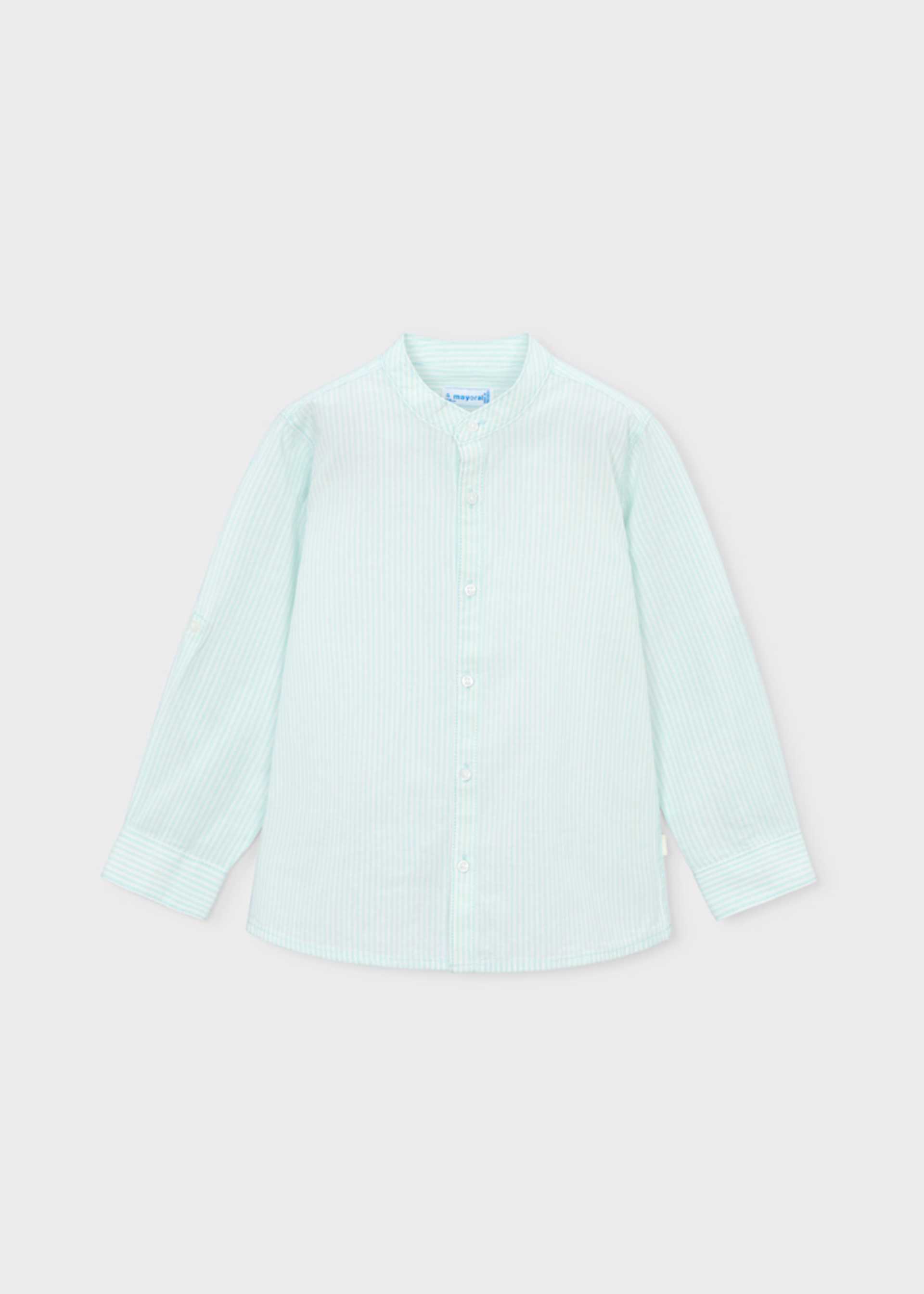 Camisa manga comprida riscas gola mao menino